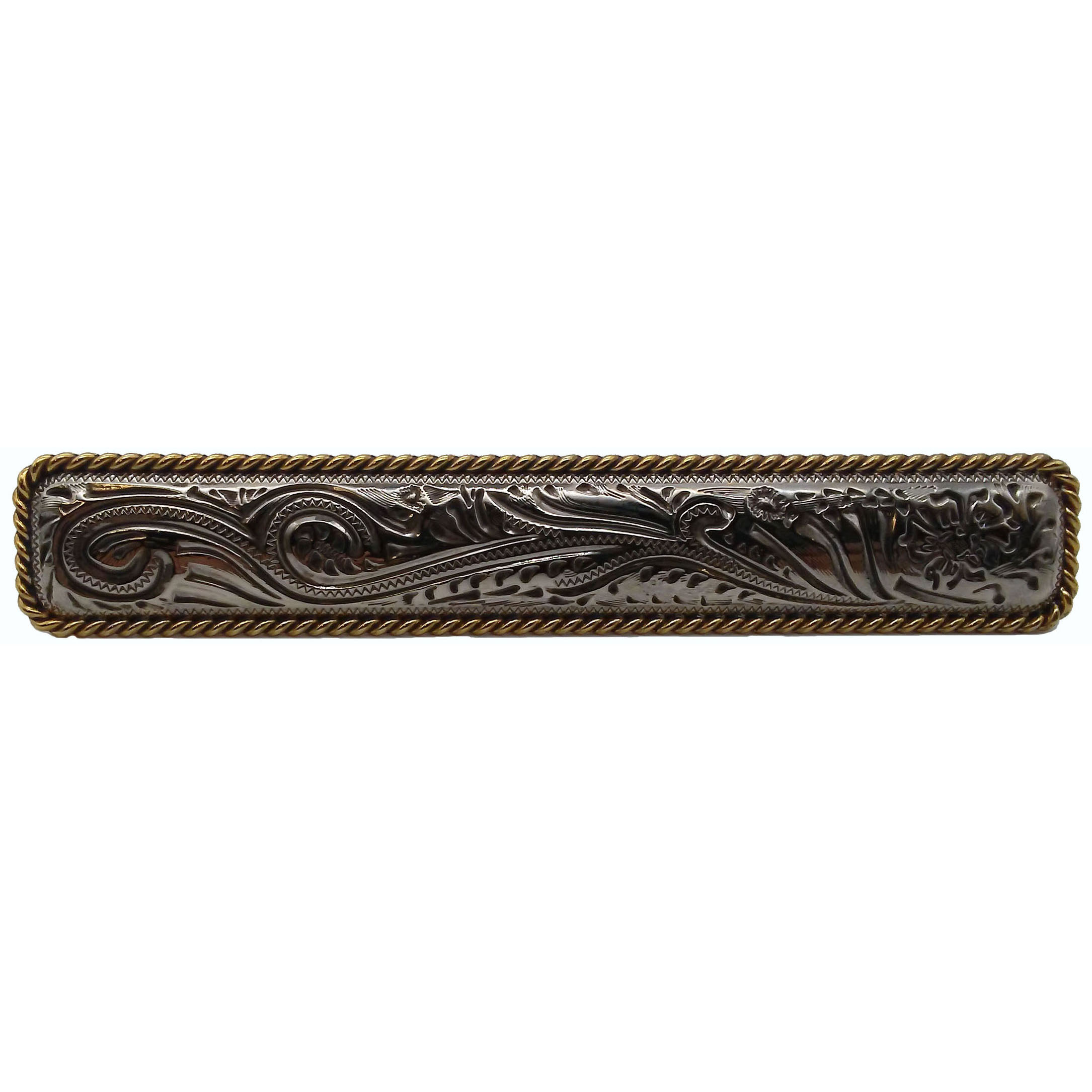 product: Buck Snort Lodge Large Engraved Flower Pull, Old Silver/Gold shown