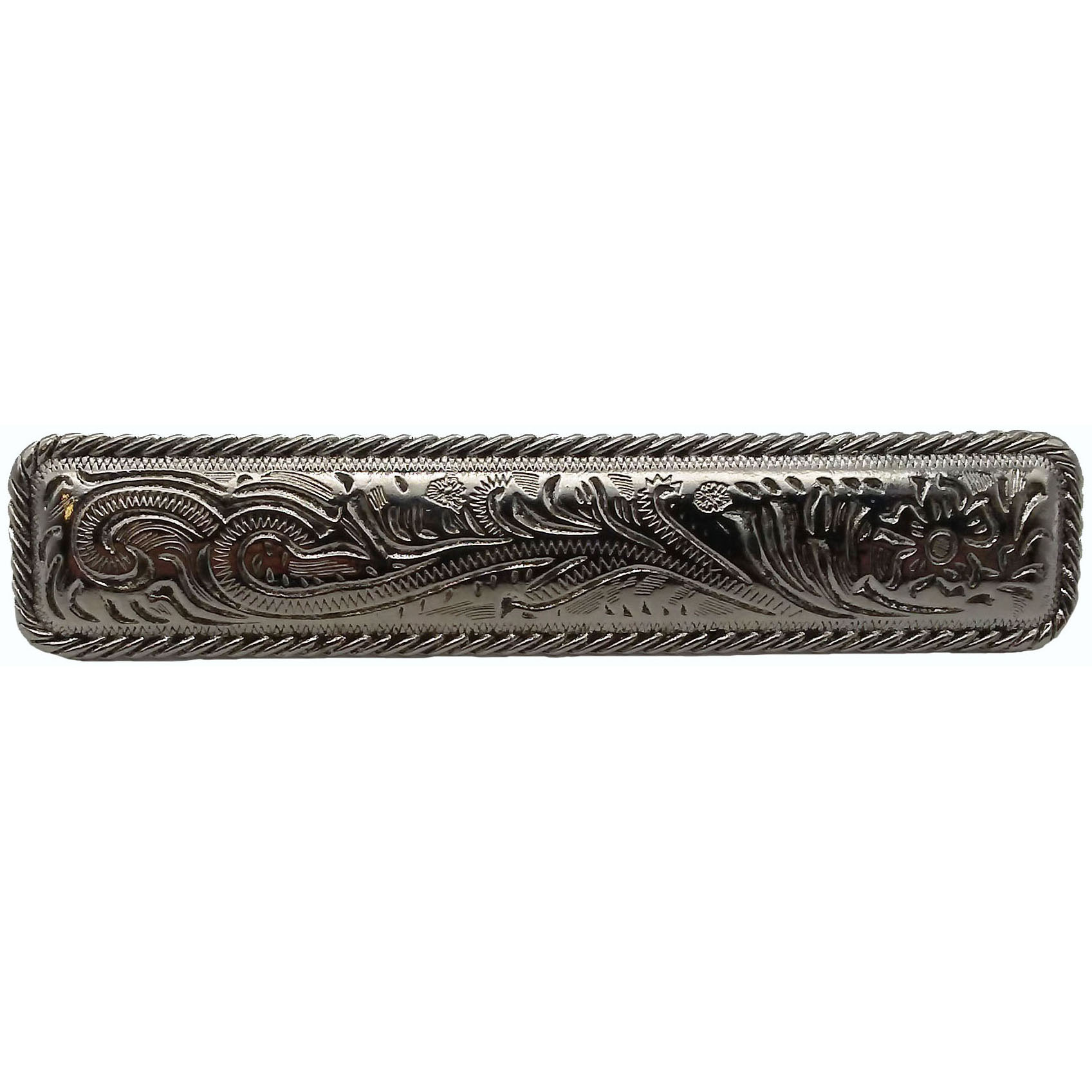 product: Buck Snort Lodge Small Engraved Flower Pull, Nickel shown