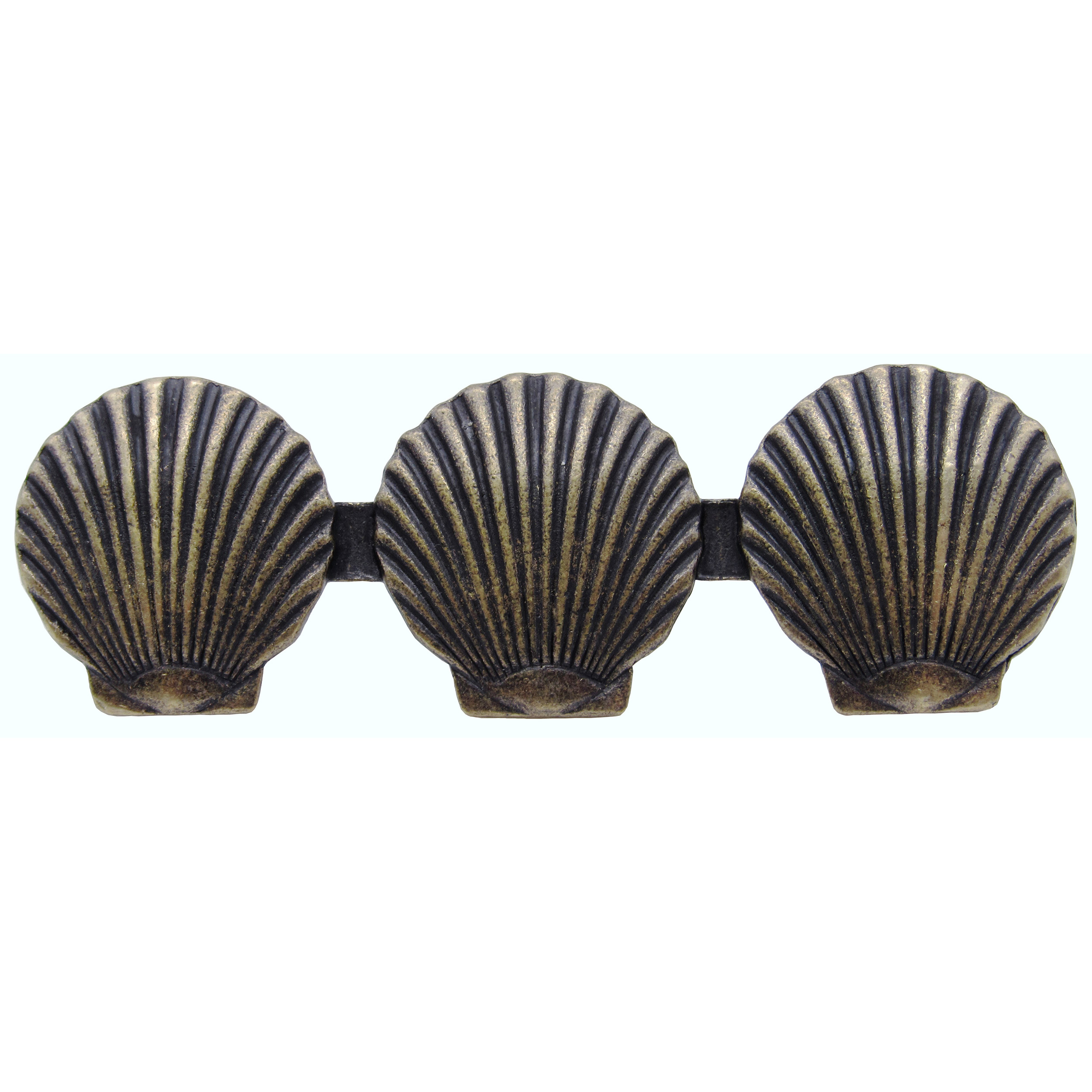 product: Buck Snort Lodge Triple Scallop Seashell Pull, Brass Oxide shown
