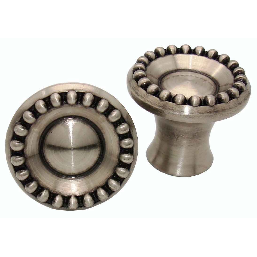 product: Buck Snort Lodge Beaded Elegance Knob, Satin Nickel shown