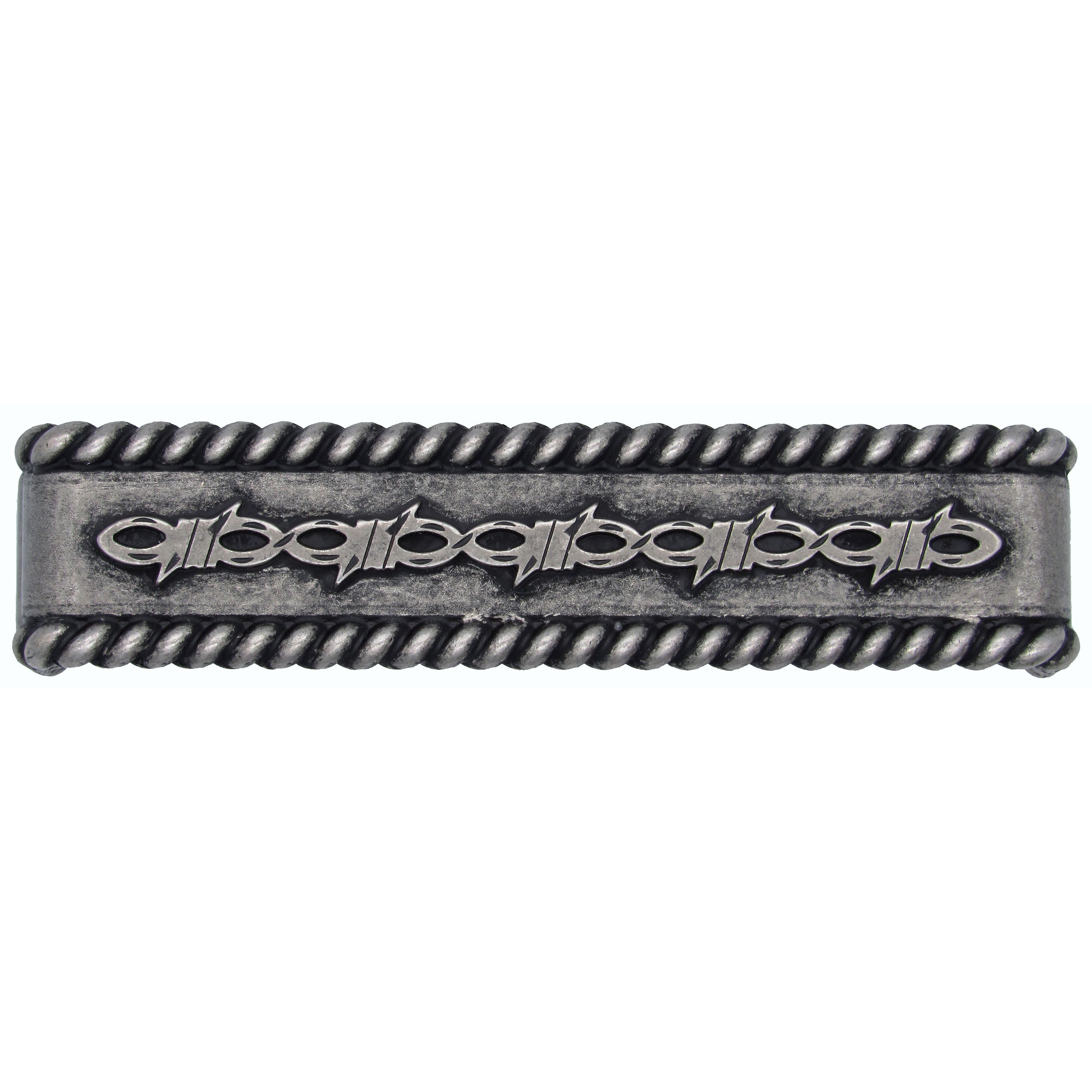 product: Buck Snort Lodge Barbed Wire with Roped Edge Pull, Old Silver shown