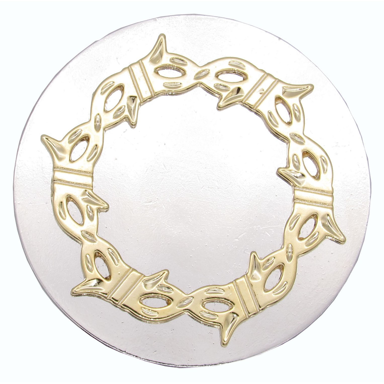 product: Buck Snort Lodge Round Knob with Barbed Wire, Nickel/Gold shown