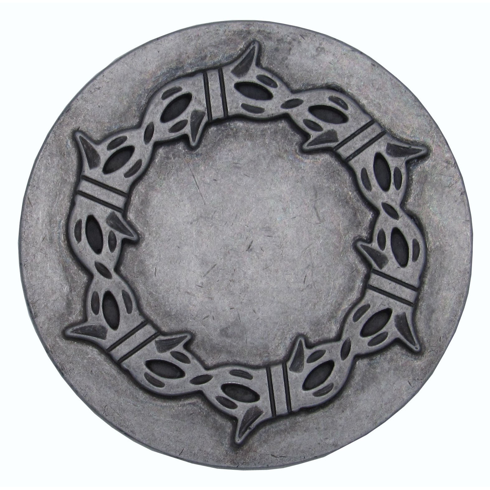 product: Buck Snort Lodge Round Knob with Barbed Wire, Pewter Oxide shown