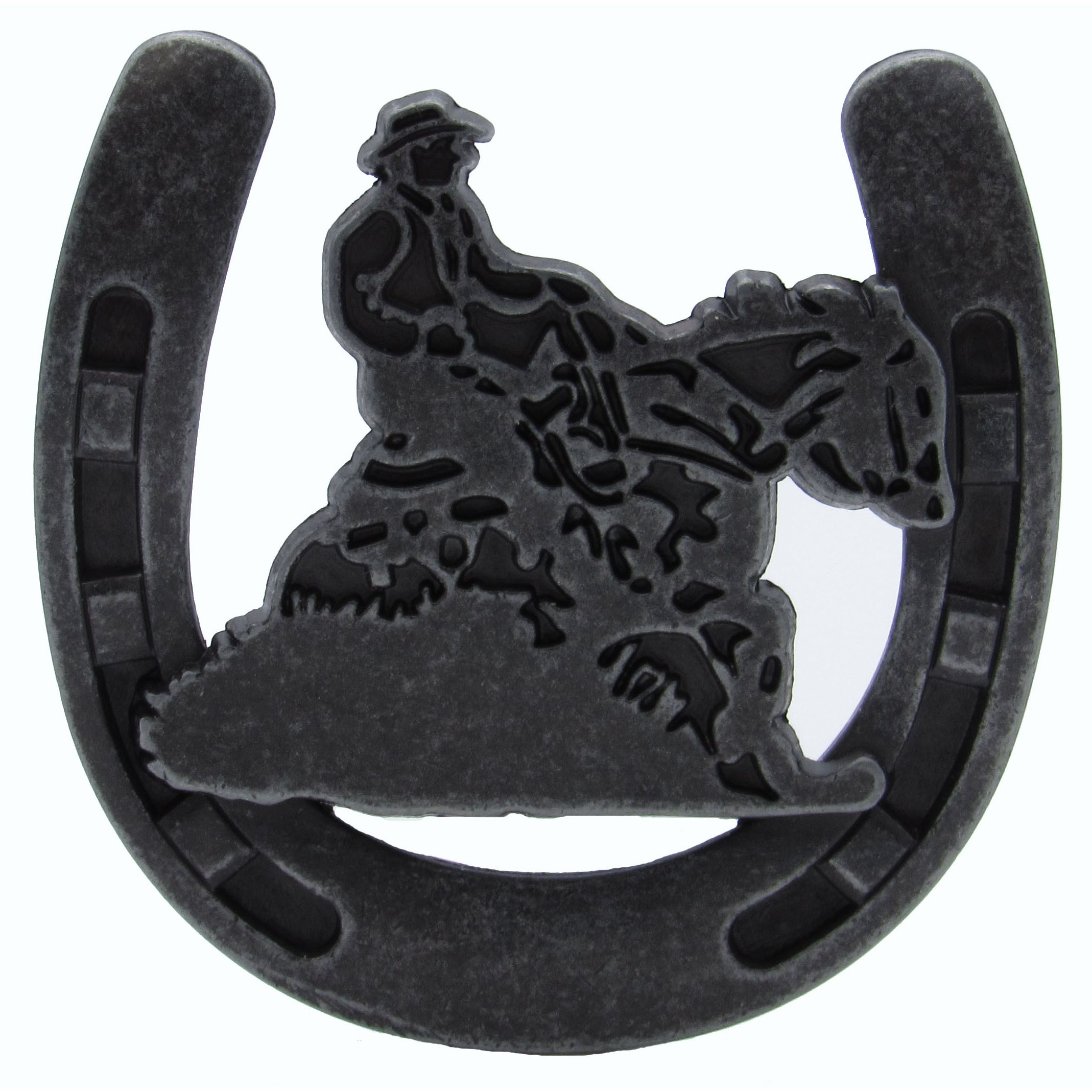product: Buck Snort Lodge Riding Cowboy Horseshoe Knob, Pewter Oxide shown
