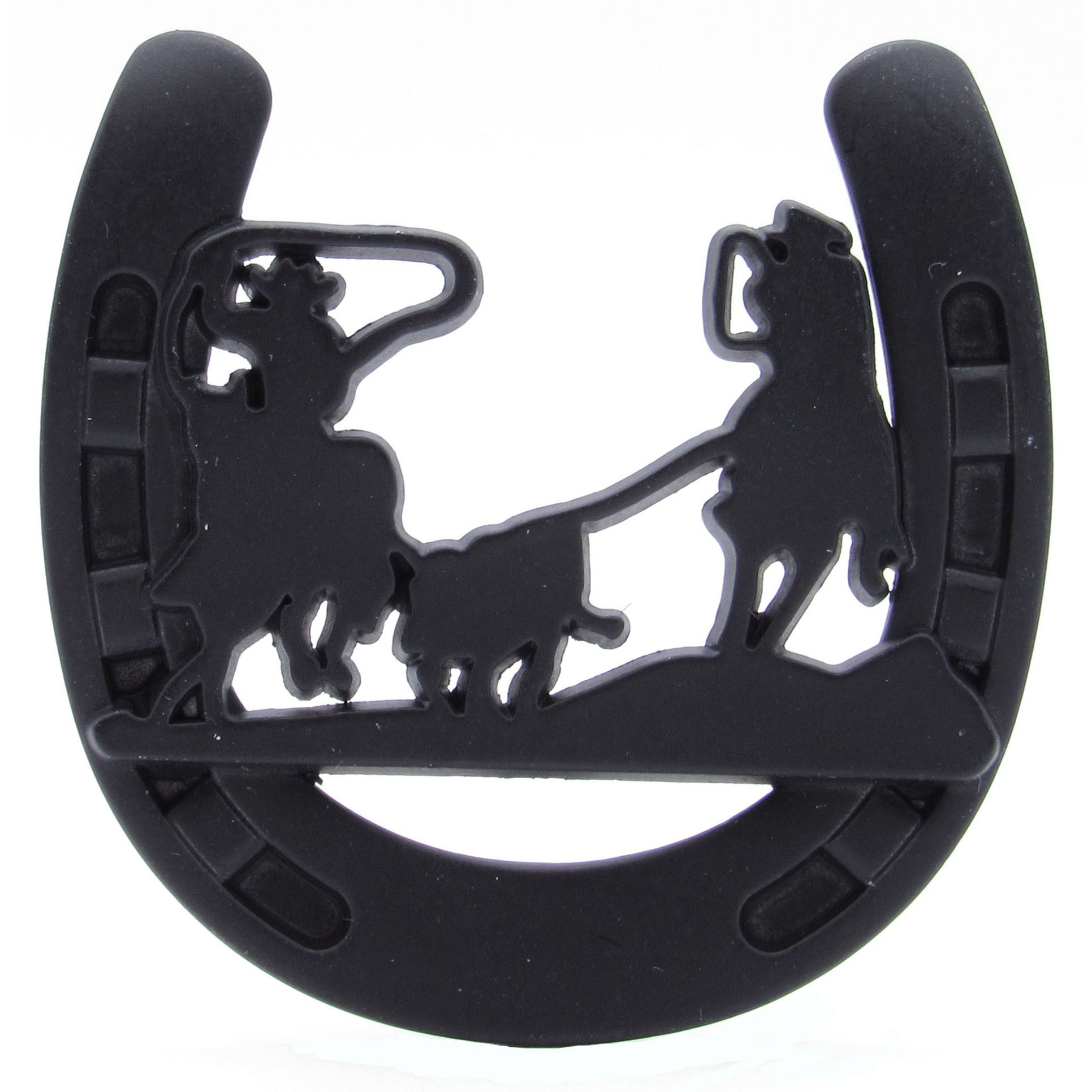 product: Buck Snort Lodge Cowboys Roping Calf Horseshoe Knob, Matte Black shown