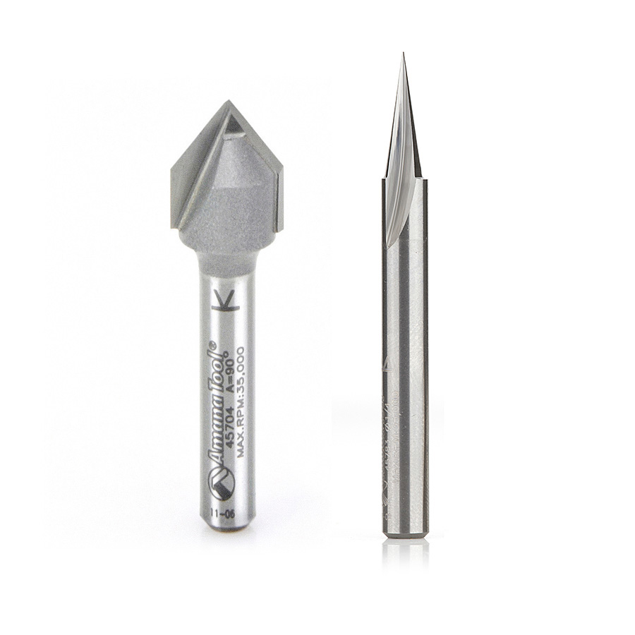product: Axiom 2-piece Signmaking Bit Set for Axiom Iconic CNC Machinesby Amana Tool shown