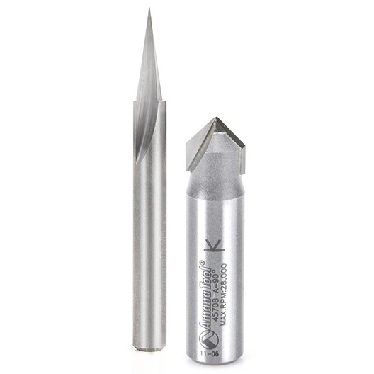 product: Axiom 2-piece Signmaking Bit Setfor Axiom CNC Machine by Amana Tool shown