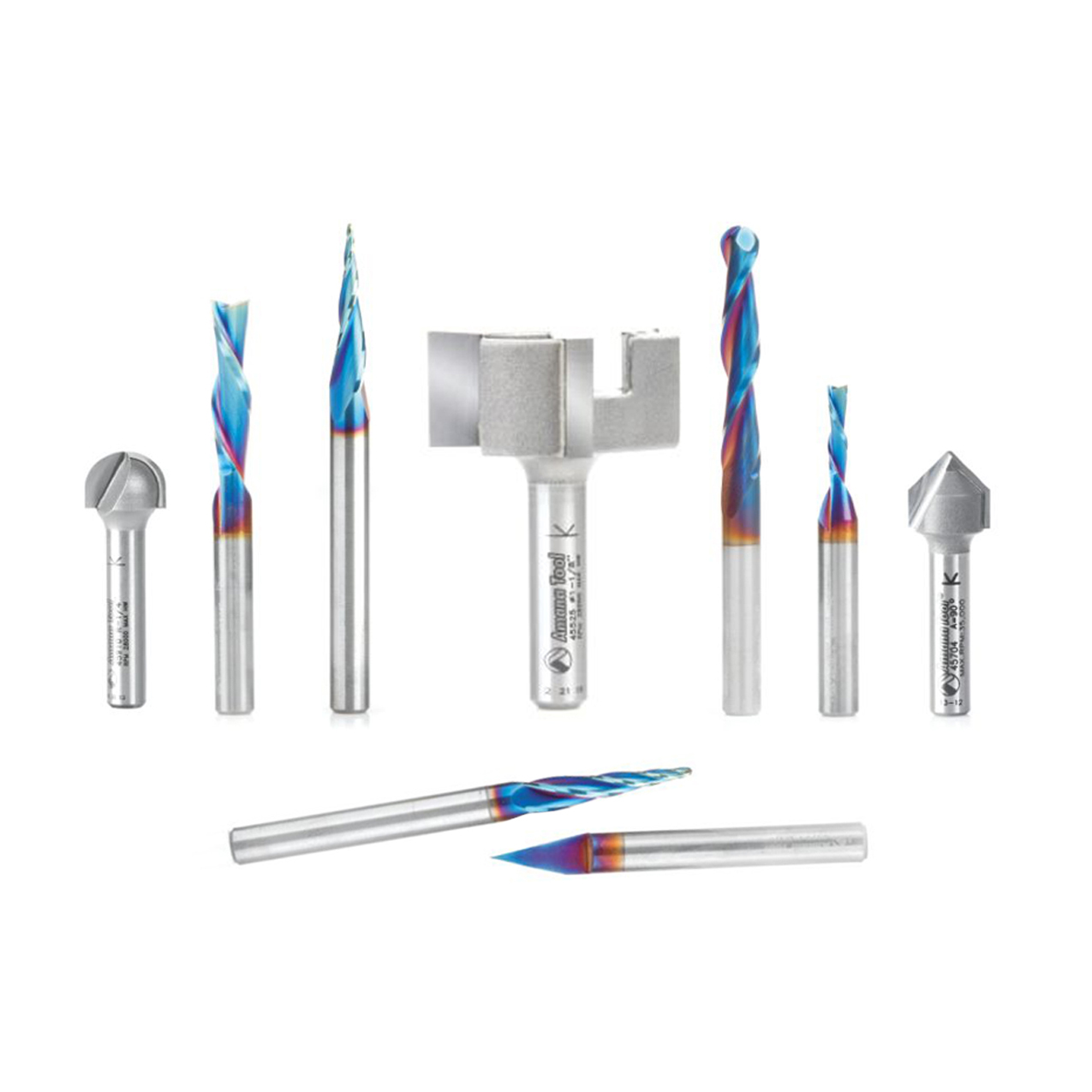 product: Axiom 9-piece Spektra CNC Bit Set by Amana Tool shown