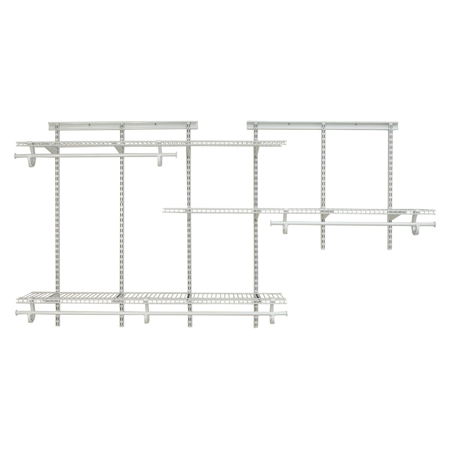 product: ClosetMaid ShelfTrack Adjustable Closet Organizer 5' - 8' W, White shown