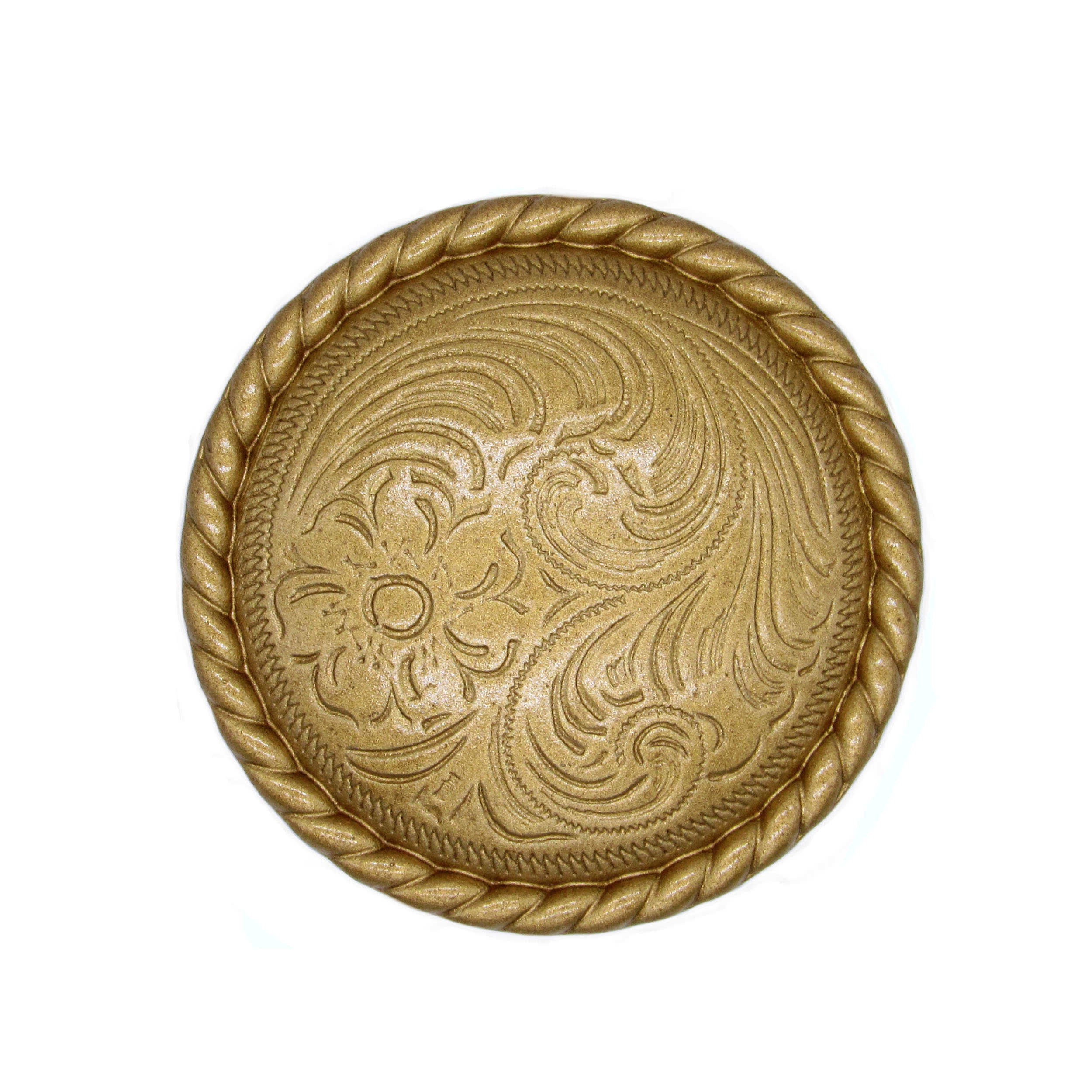 product: Buck Snort Lodge Engraved Flower Knob, Lux Gold shown