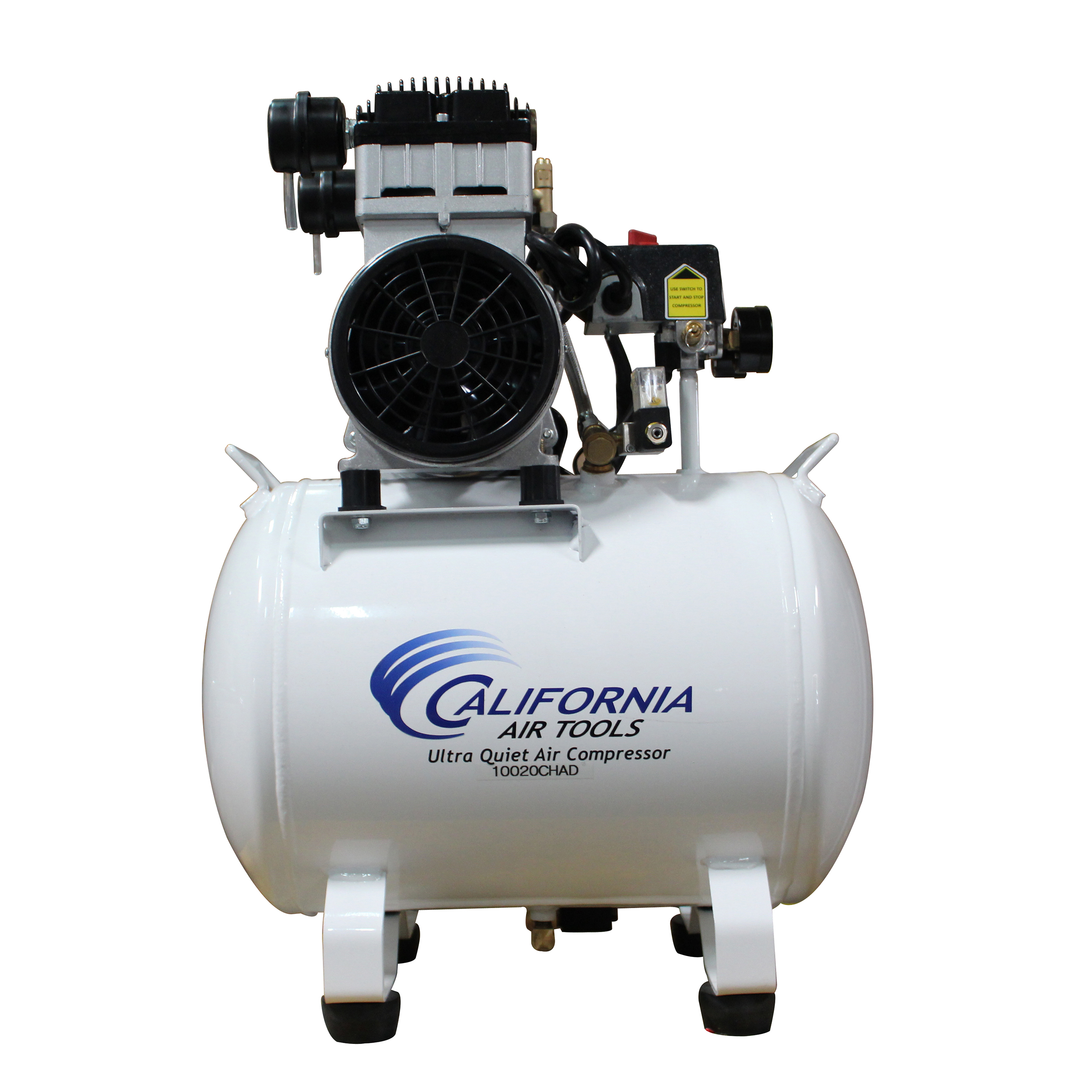 product: California Air Tools 2HP 10 Gallon Oil-Free Steel Tank Air Compressor shown