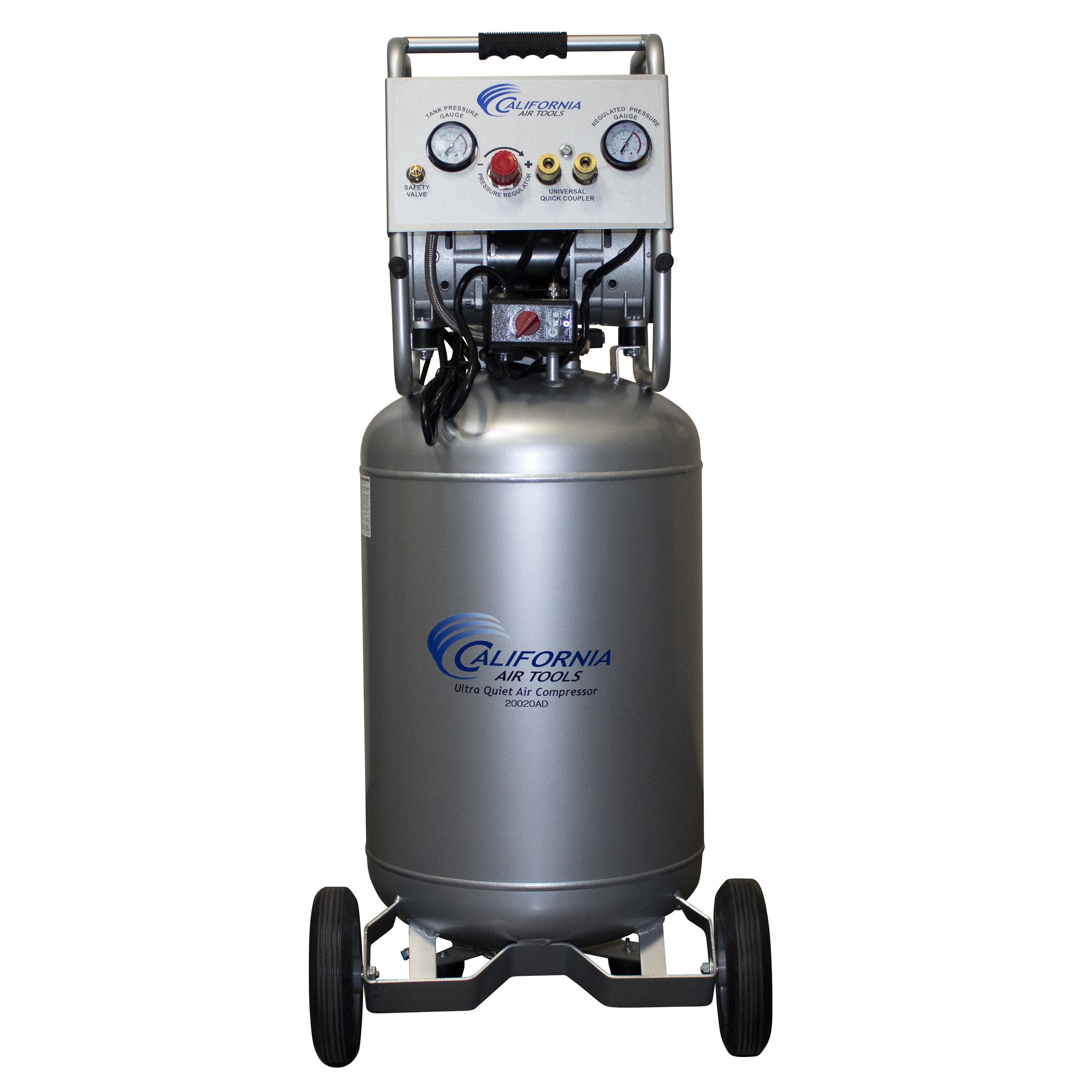 product: California Air Tools 2HP 20 Gallon Oil-Free Steel Tank Air Compressor with Auto Drain Valve shown