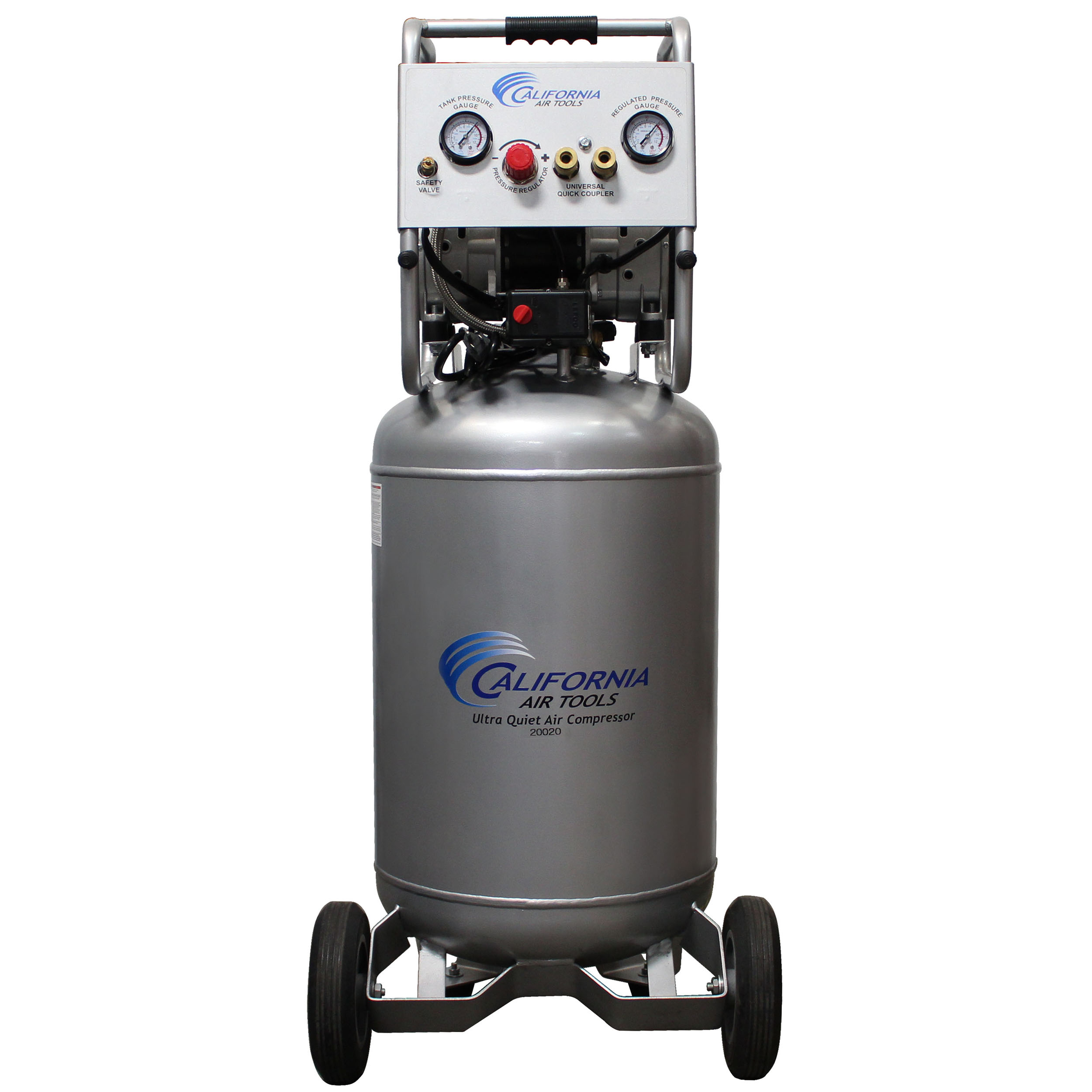 product: California Air Tools 2HP 220V 20 Gallon Oil-Free Steel Tank Air Compressor shown
