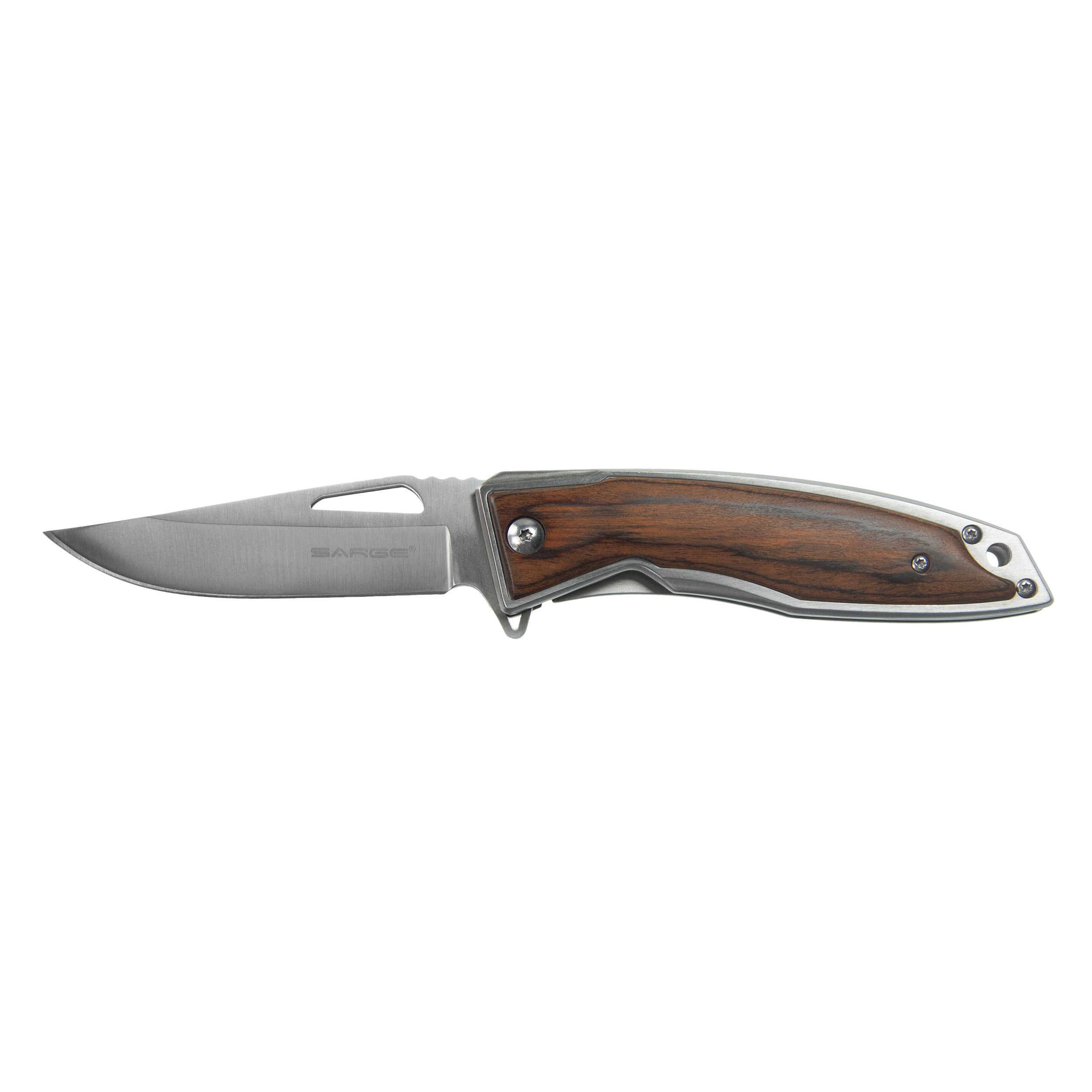 product: Sarge Strive - Wooden Swift Assist Folder Knife, Stainless Steel 3-1/4