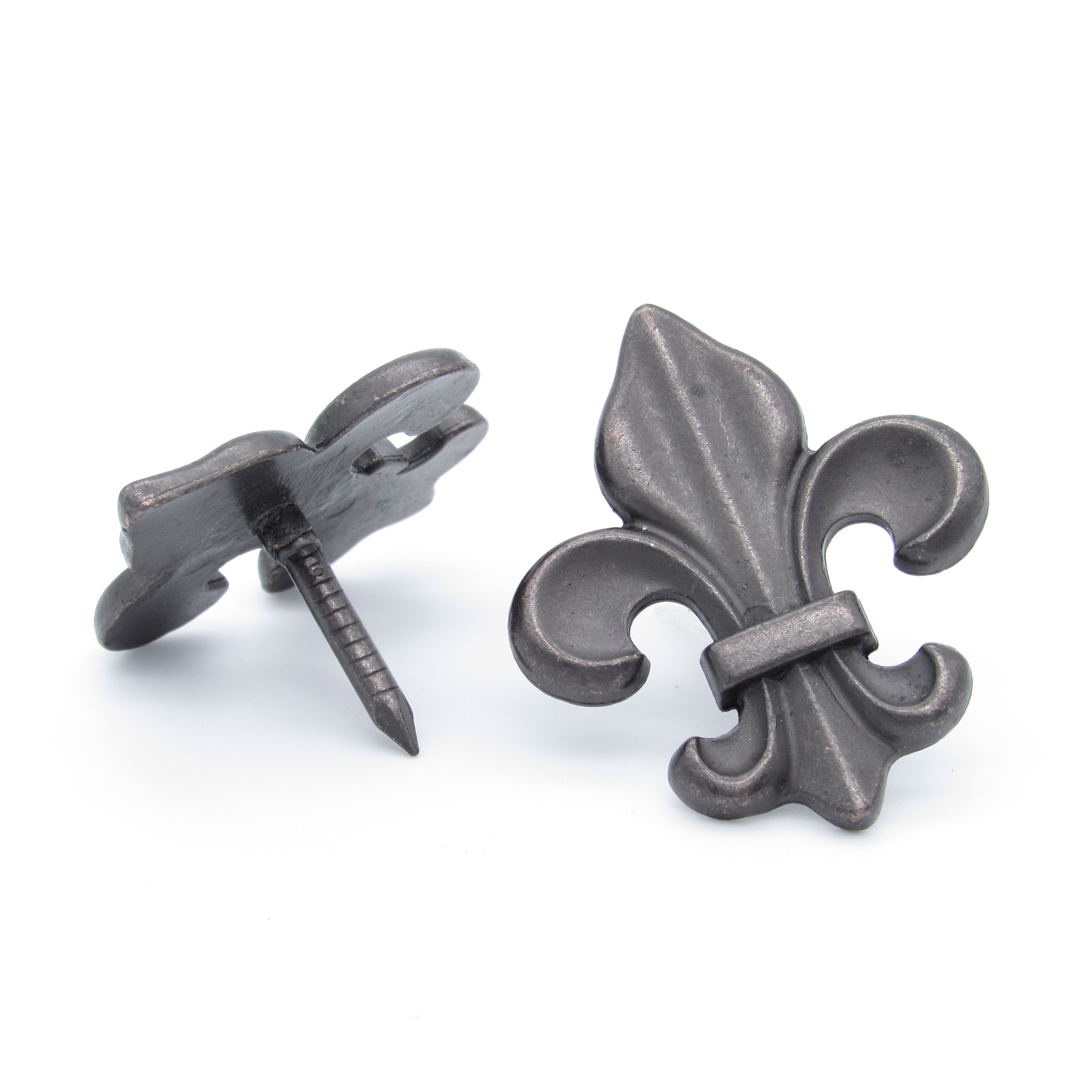 product: Buck Snort Lodge Large Fleur-de-lis Clavo Decorative Nail, 8-Pack, Oil Rubbed Bronze shown