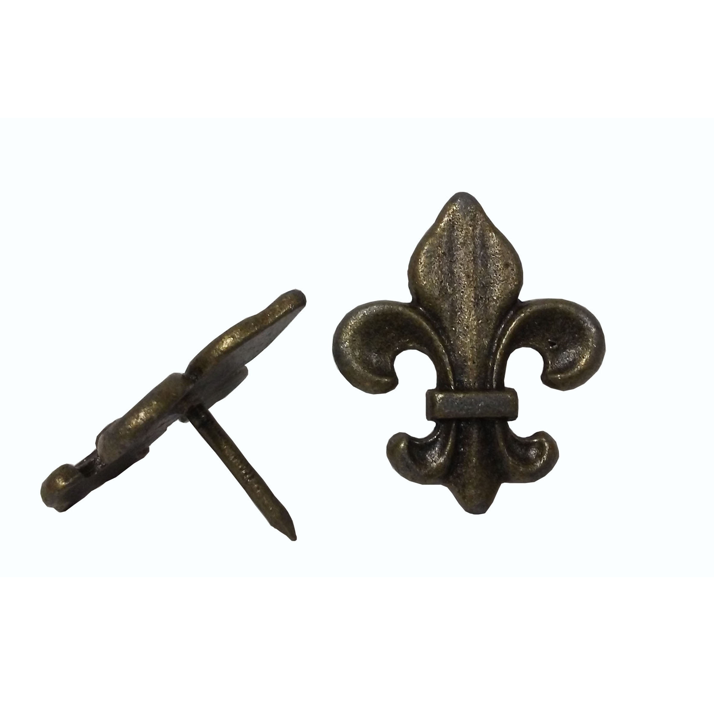 product: Buck Snort Lodge Large Fleur-de-lis Clavo Decorative Nail, 4-Pack, Brass Oxide shown