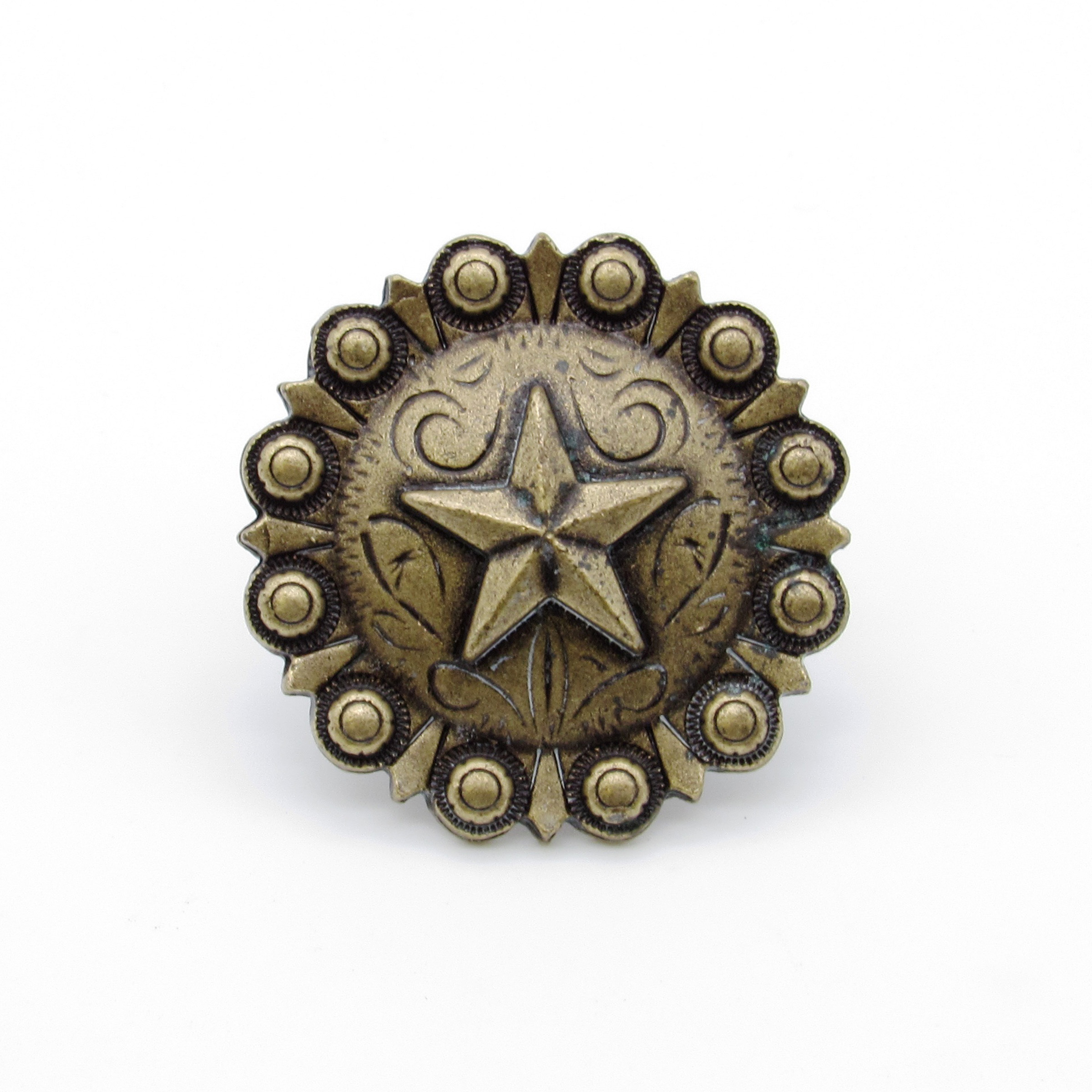 product: Buck Snort Lodge Star Clavo Decorative Nail, 4-Pack, Brass Oxide shown