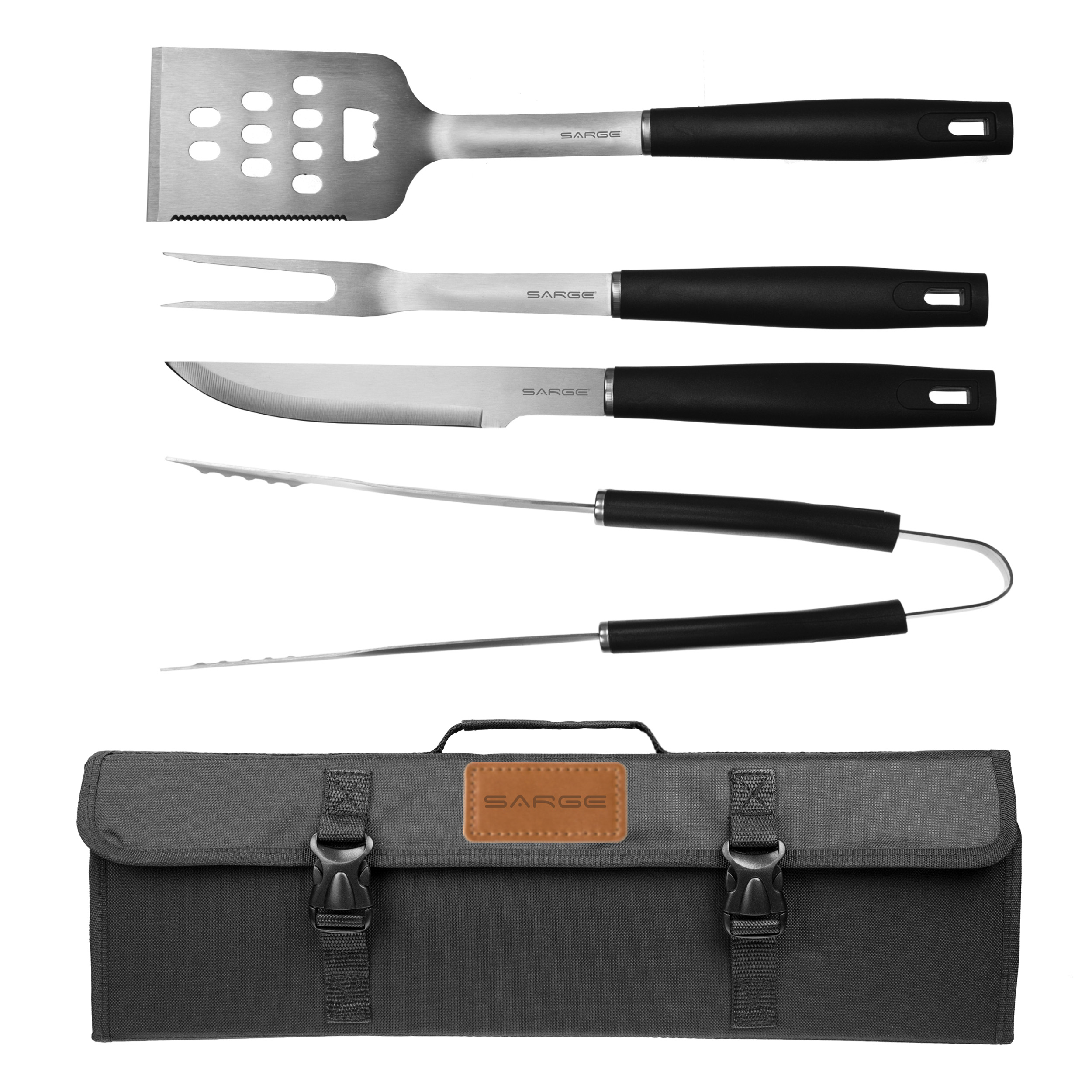 product: Sarge Grill Marks - 5 Piece BBQ Set, Stainless Steel shown