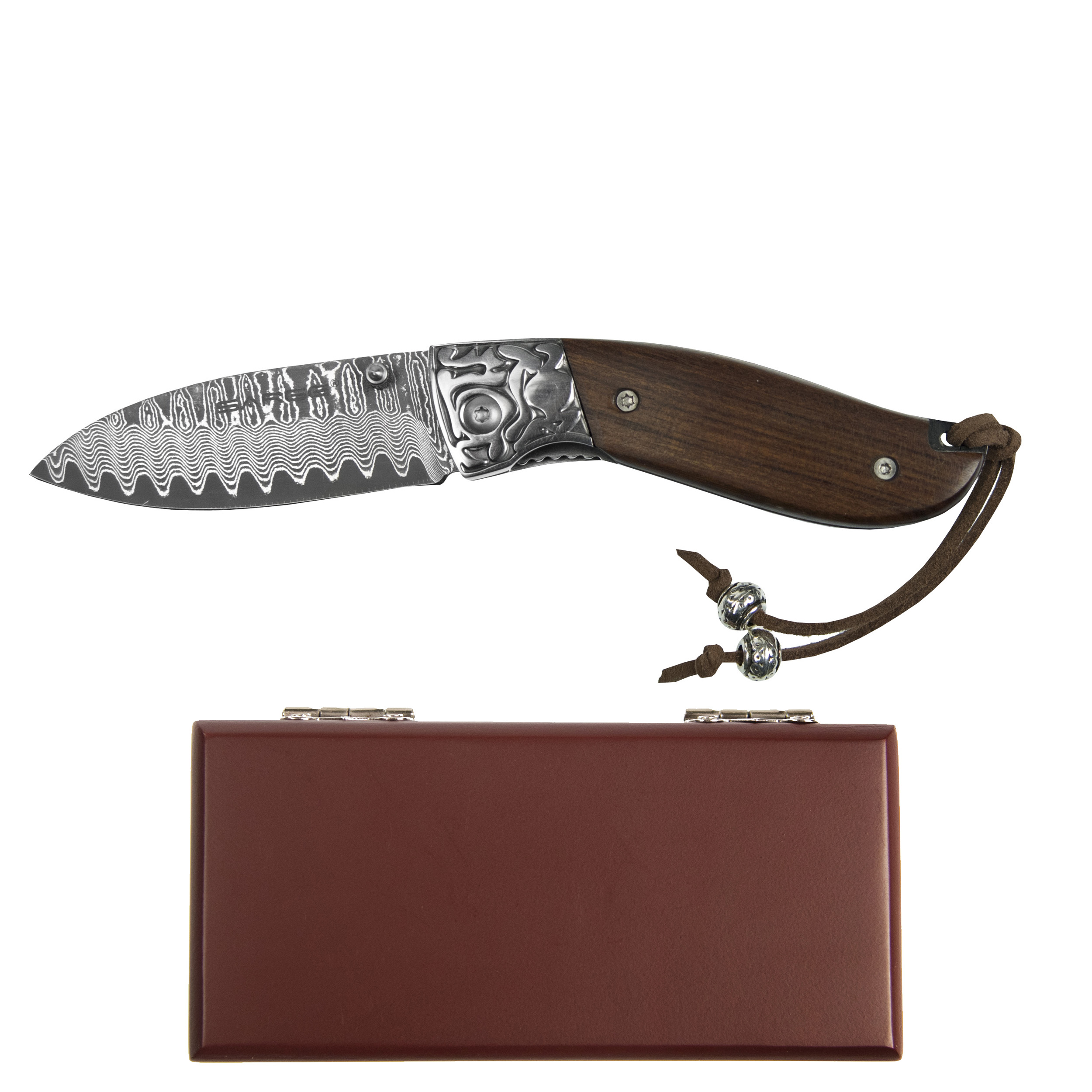 product: Sarge Fox - Decorative Damascus Folder Knife, Stainless Damascus 2-3/4