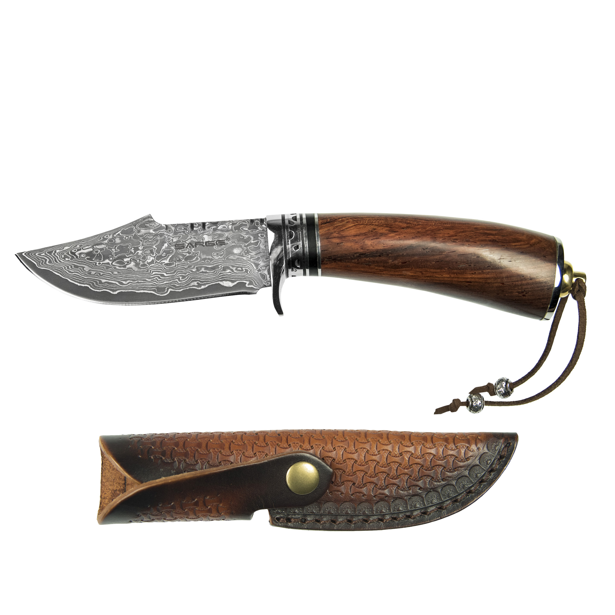 product: Sarge Tribe - Damascus Fixed Blade Knife, Stainless Damascus 3-3/4