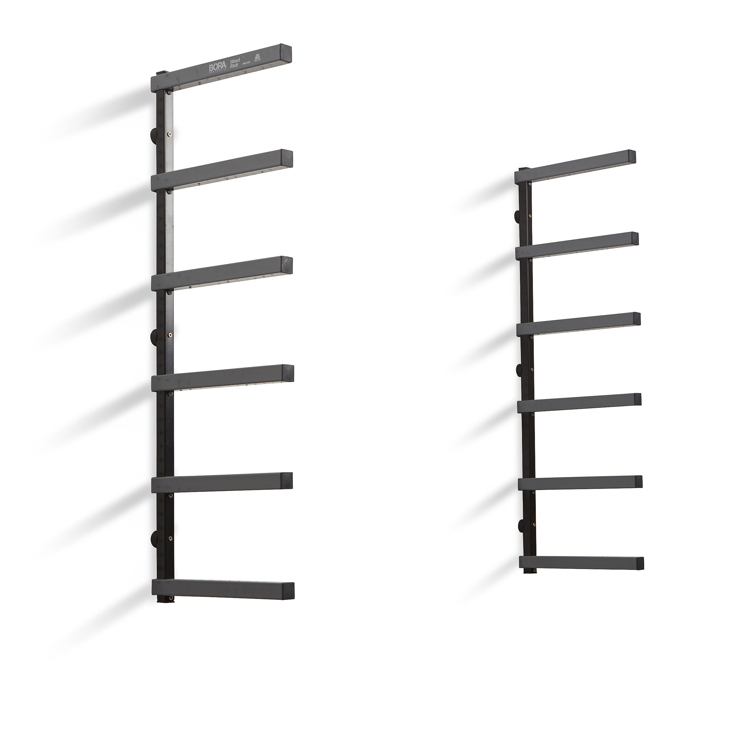 product: Bora 6-Level Lumber Storage Rack - Black & Gray shown