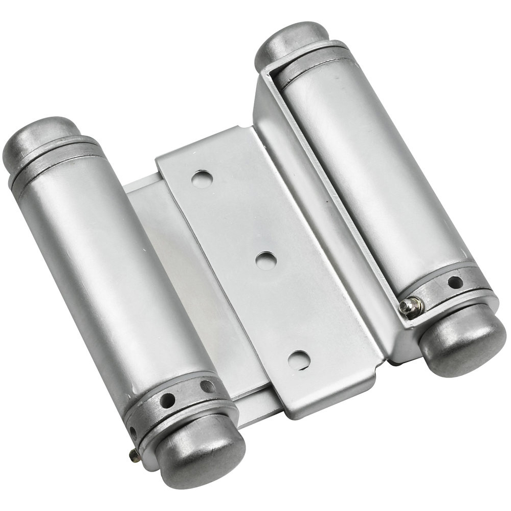 product: Richelieu 3'' Double Action Spring Hinge Satin Chrome, 1 Pair shown