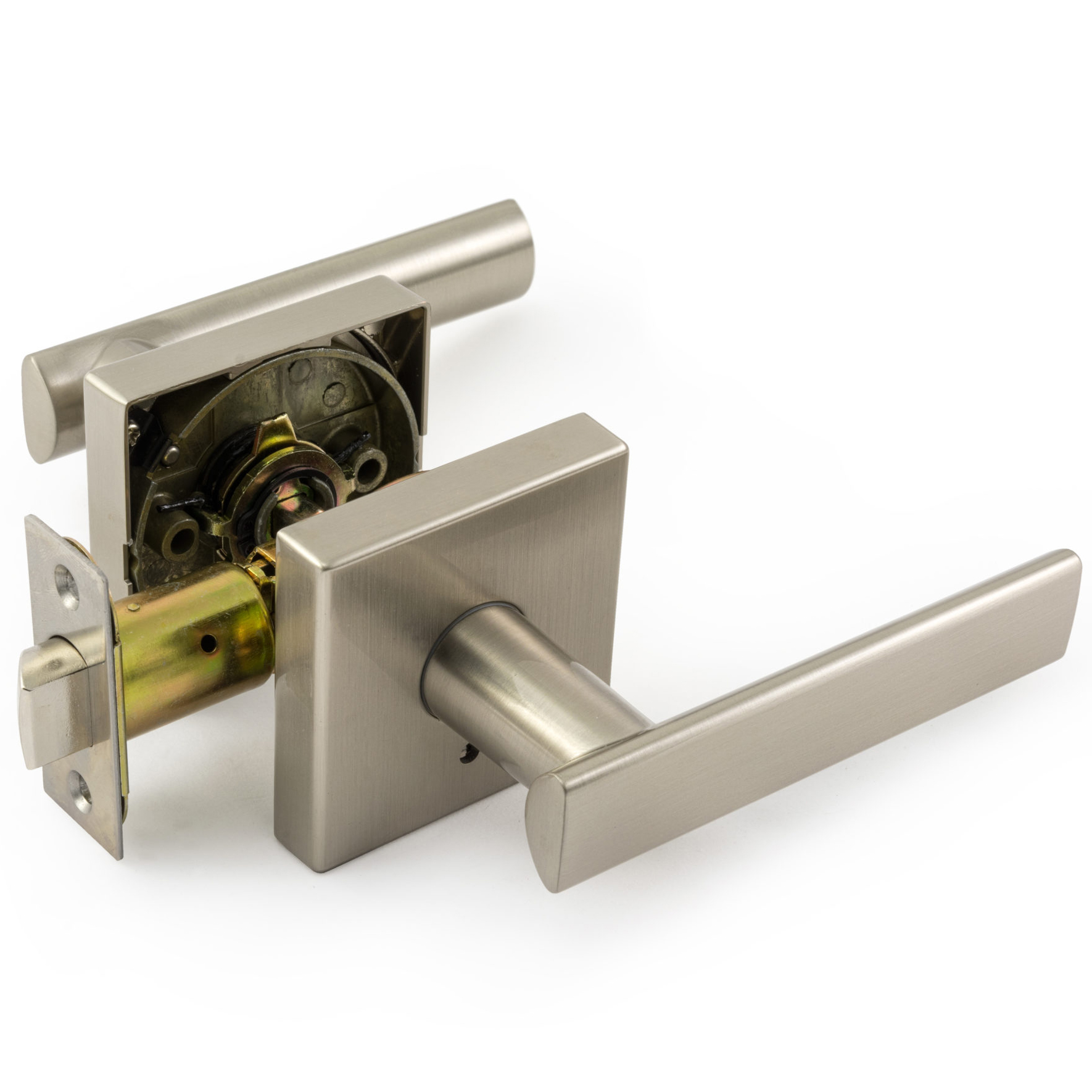 product: Richelieu Tuxedo Series Straight Levers Satin Nickel Left or Right Privacy shown