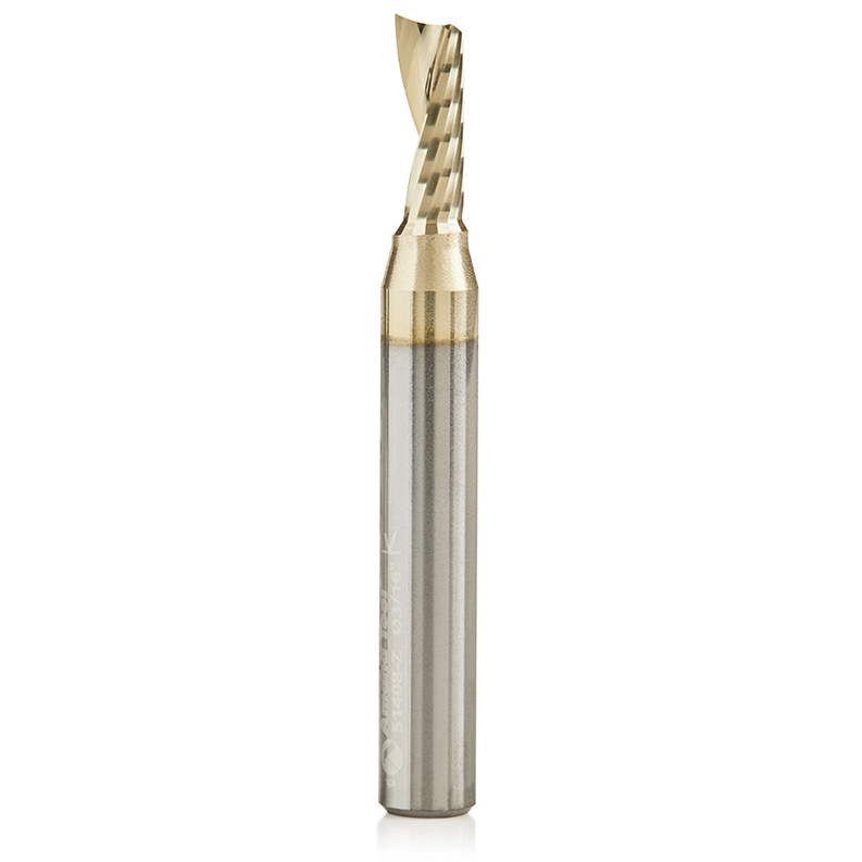 product: Amana Tool 51408-Z Spiral O Single Flute Aluminum Cutting Up-Cut ZrN Coated Mirror Finish Router Bit 3/16