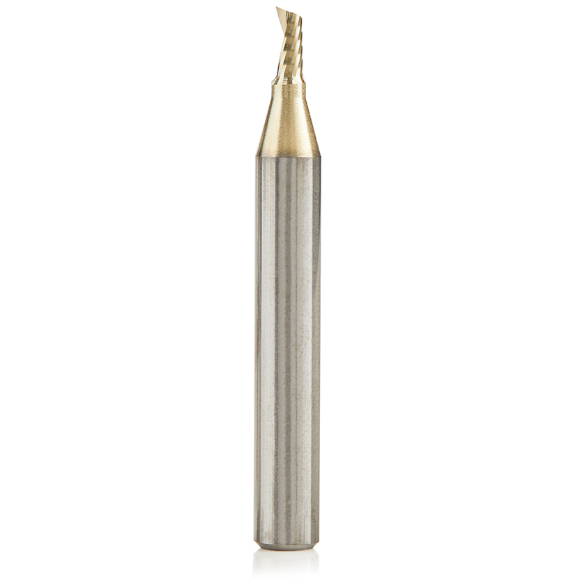 product: Amana Tool 51474-Z Spiral O Single Flute ZrN Coated Aluminum Cutting Up-Cut Mirror Finish Router Bit 1/8