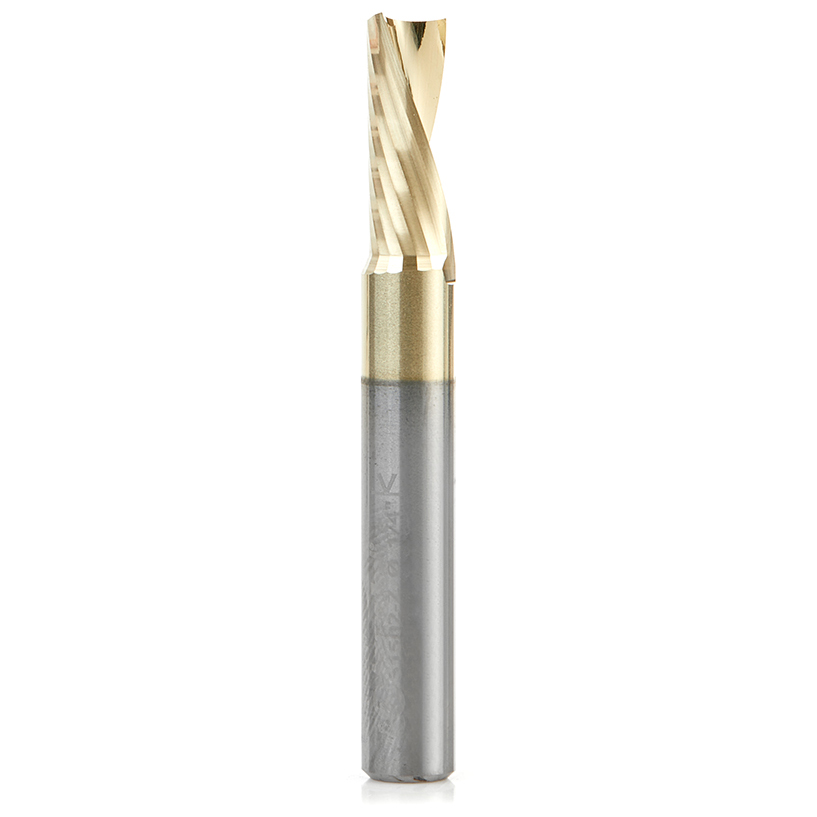 product: Amana Tool 51502-Z Spiral O Single Flute ZrN Coated Aluminum Cutting Up-Cut Mirror Finish Router Bit 1/4