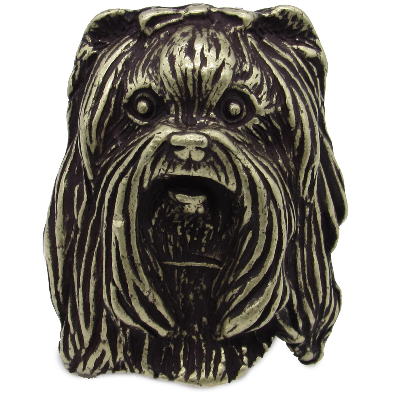 product: Buck Snort Lodge Yorkshire Terrier Knob Brass Oxide shown