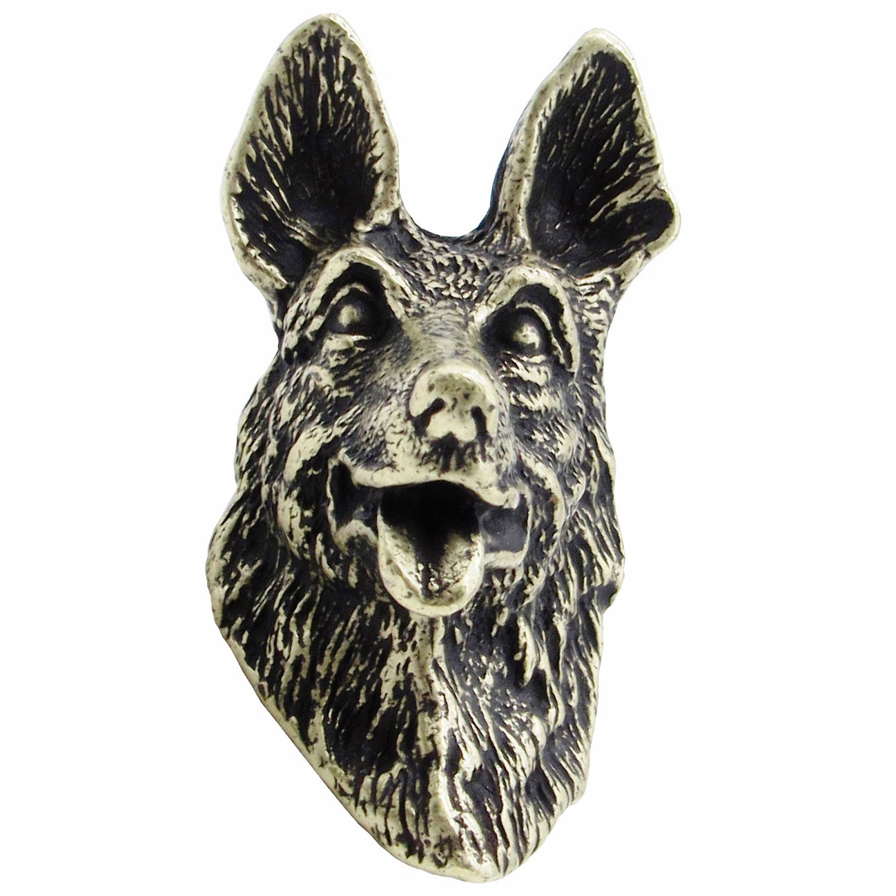 product: Buck Snort Lodge German Shepherd Knob Brass Oxide shown