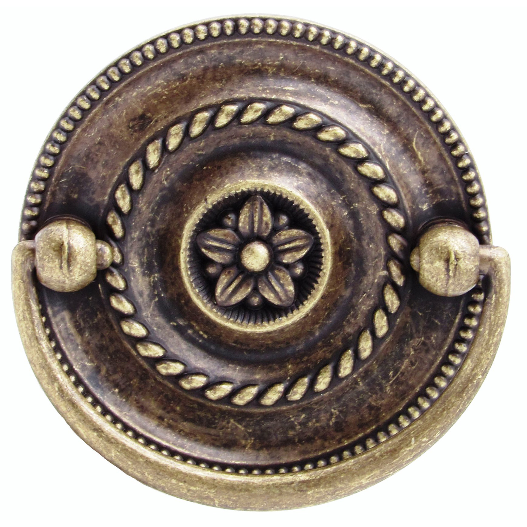 product: Buck Snort Lodge Tuscany Drop Pull Round Brass Oxide shown