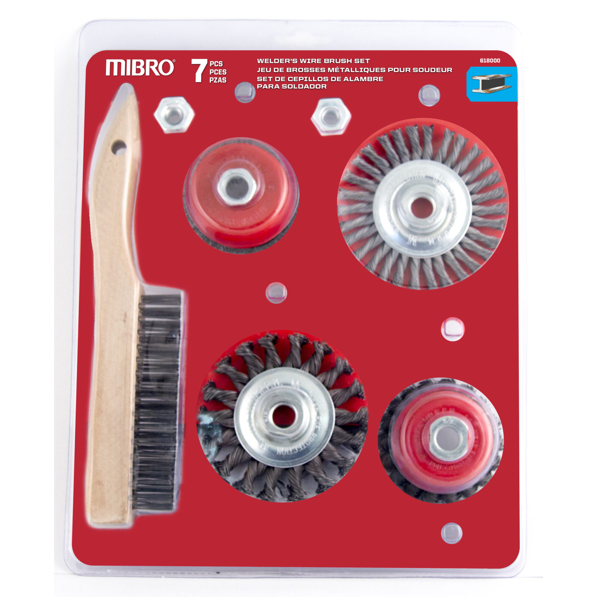 product: Mibro Industrial Manganese Wire Brush Set 7pc shown