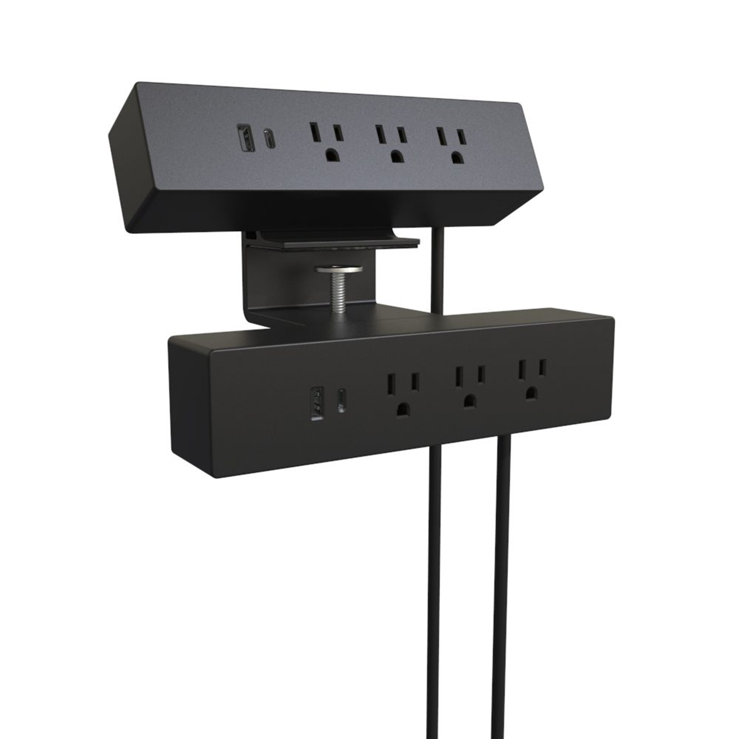product: Richelieu 120V Dual Clamp-On Power Bar and USB Power Station Black shown
