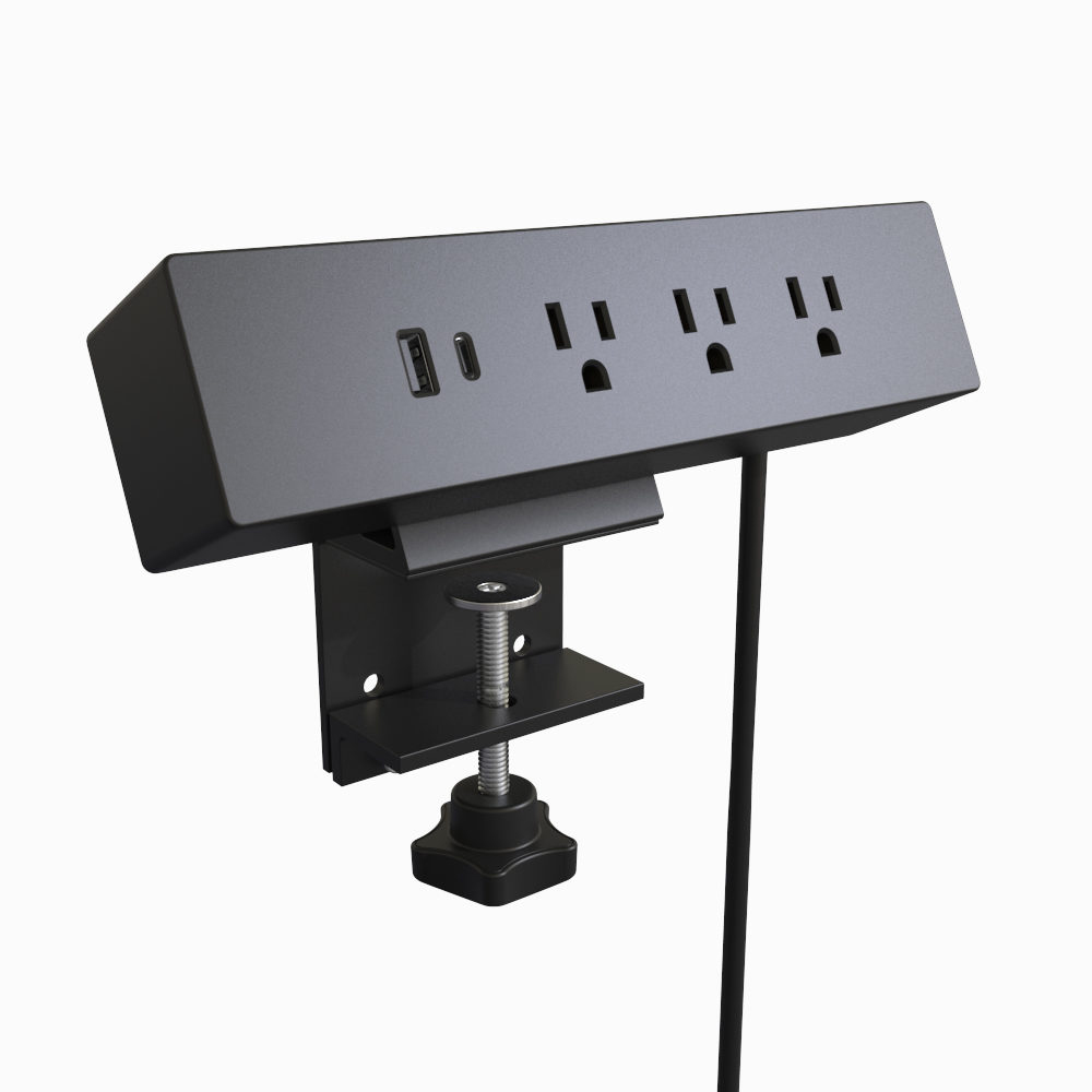 product: Richelieu 120V Clamp-On Power Bar and USB Charging Station Black shown