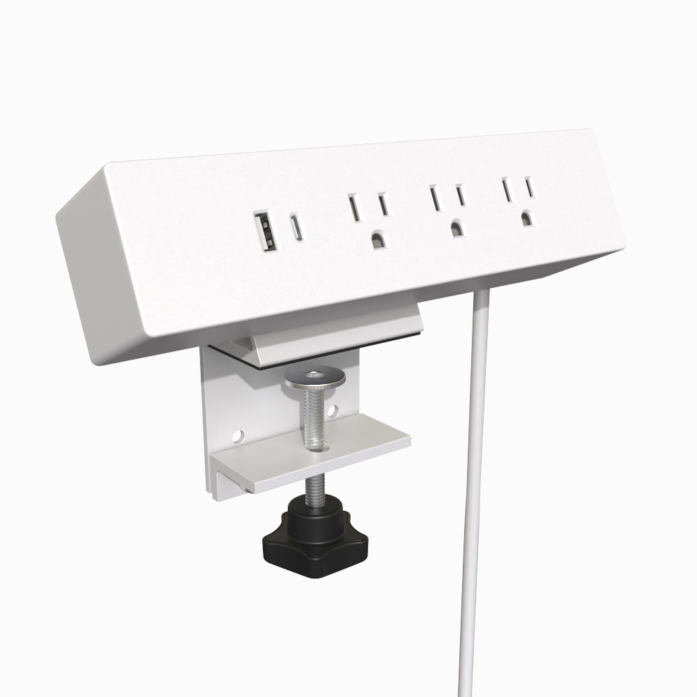 product: Richelieu 120V Clamp-On Power Bar and USB Charging Station White shown