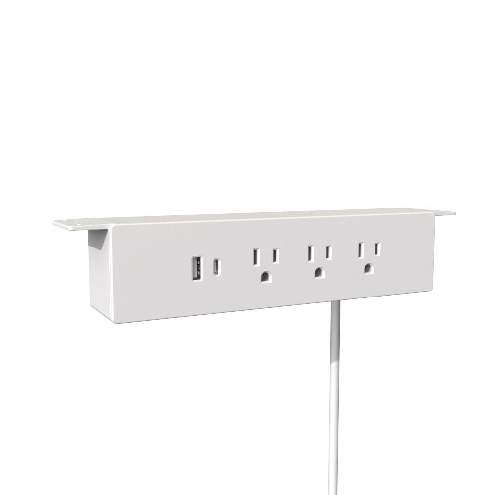 product: Richelieu 120 V Hanging Power Bar and USB Charging Station, White shown
