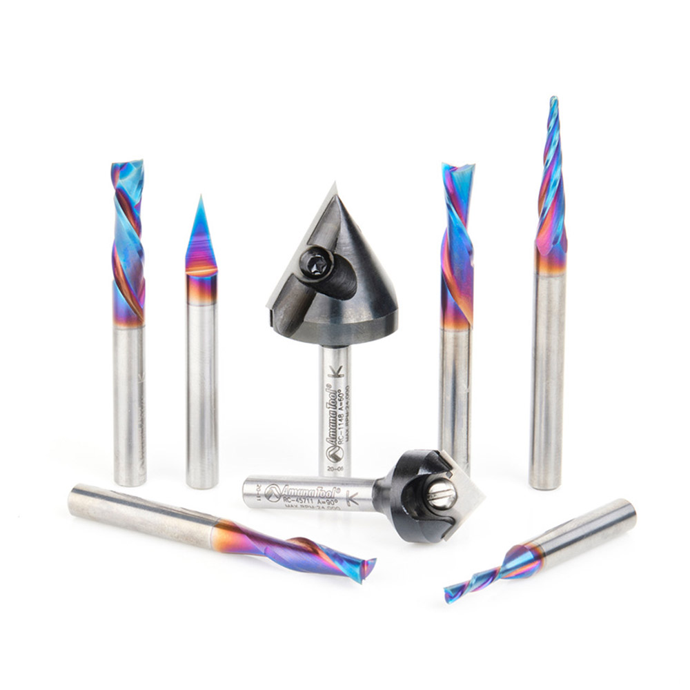 product: Amana Tool AMS-257 8-piece Spektra Industrial CNC General Purpose Router Bit Set 1/4