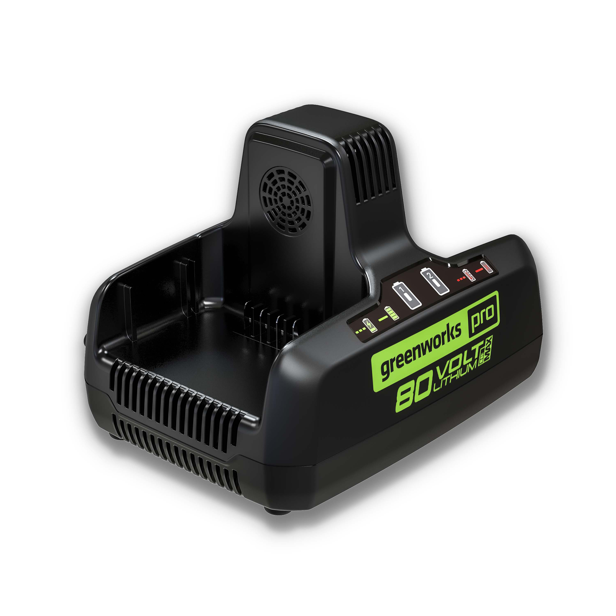 product: Greenworks 80V 8A Dual Port Rapid Charger shown