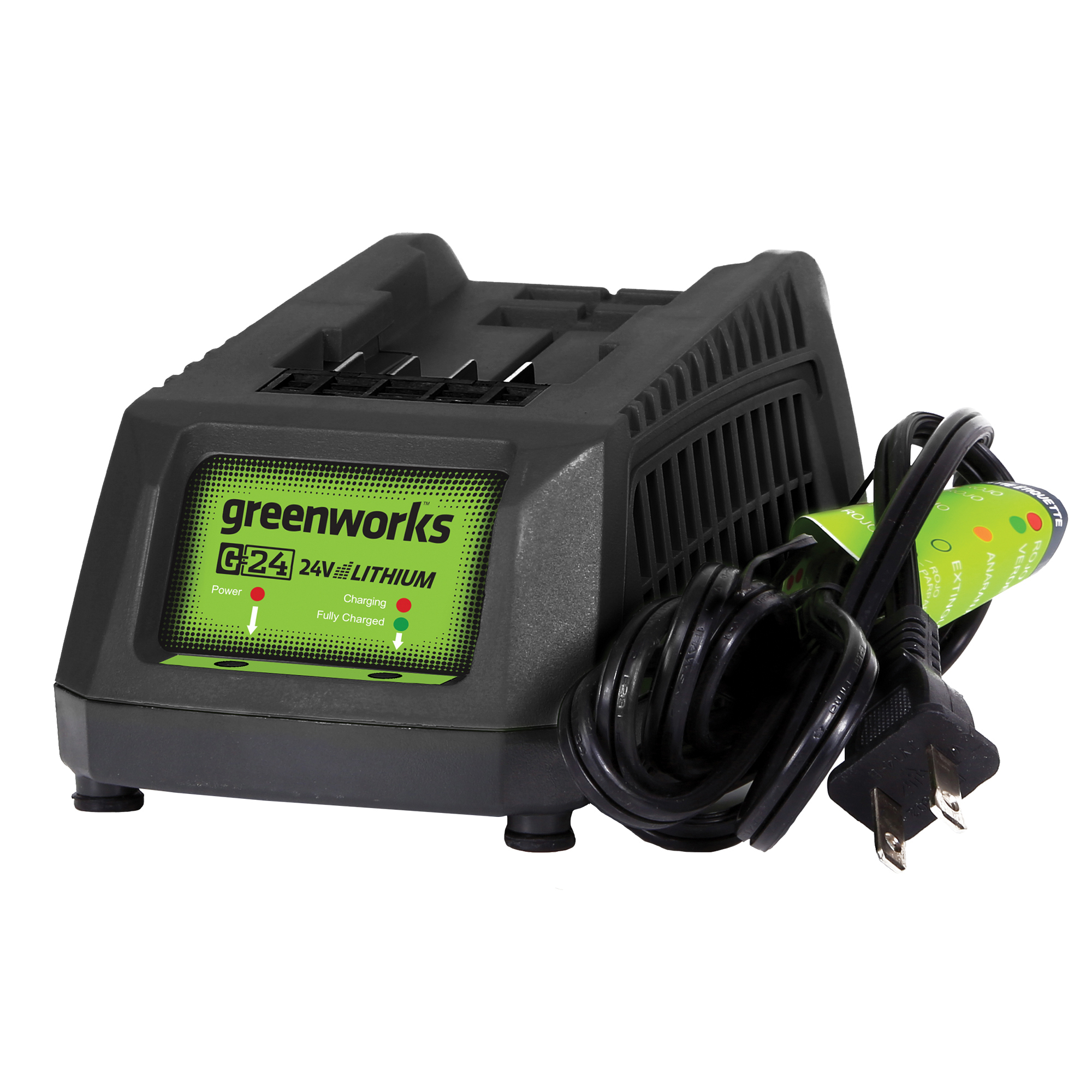 product: Greenworks 24V Single Port Battery Charger CAF806 shown