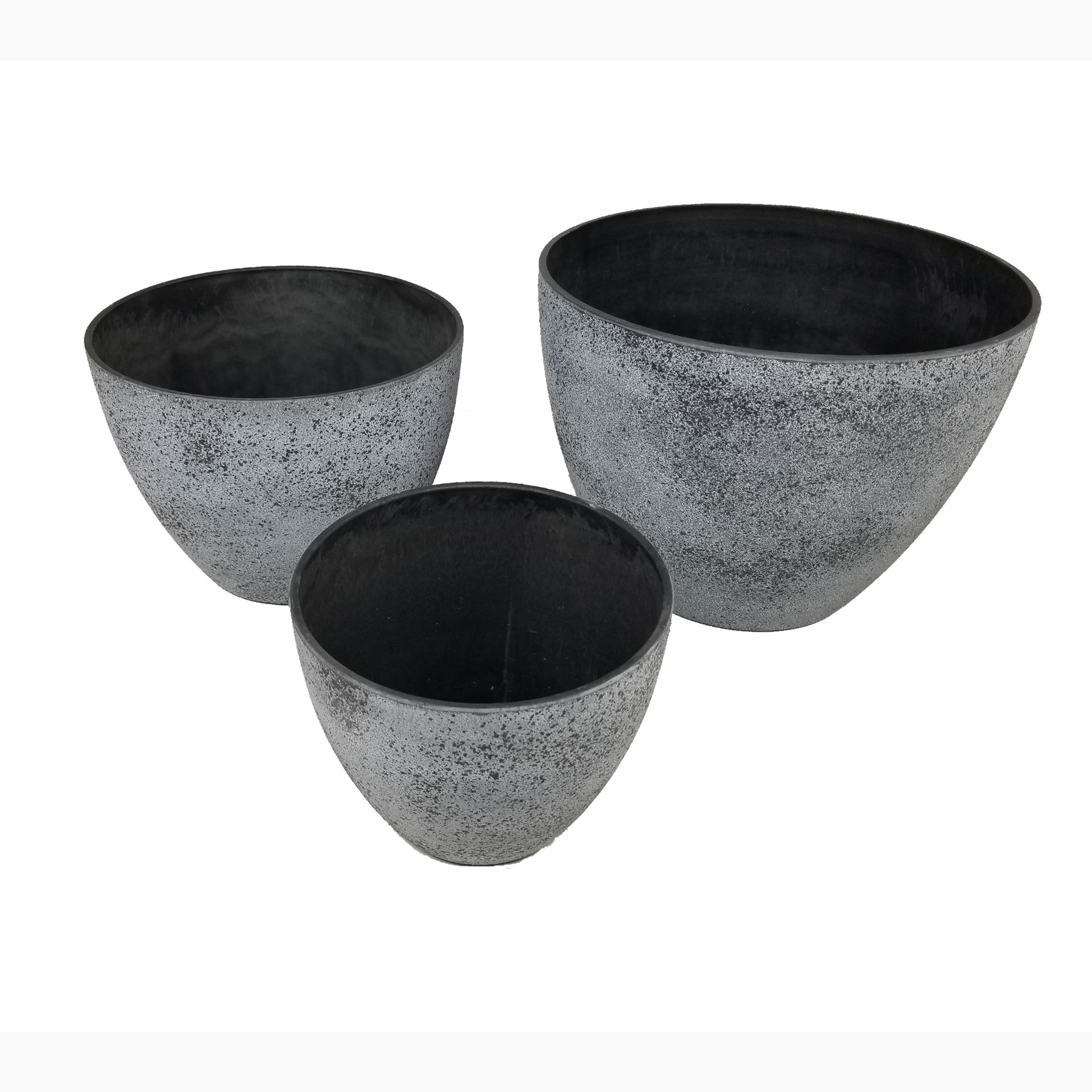 product: Exaco Round Spackled Nested Planter Set Gray Set of 3 shown