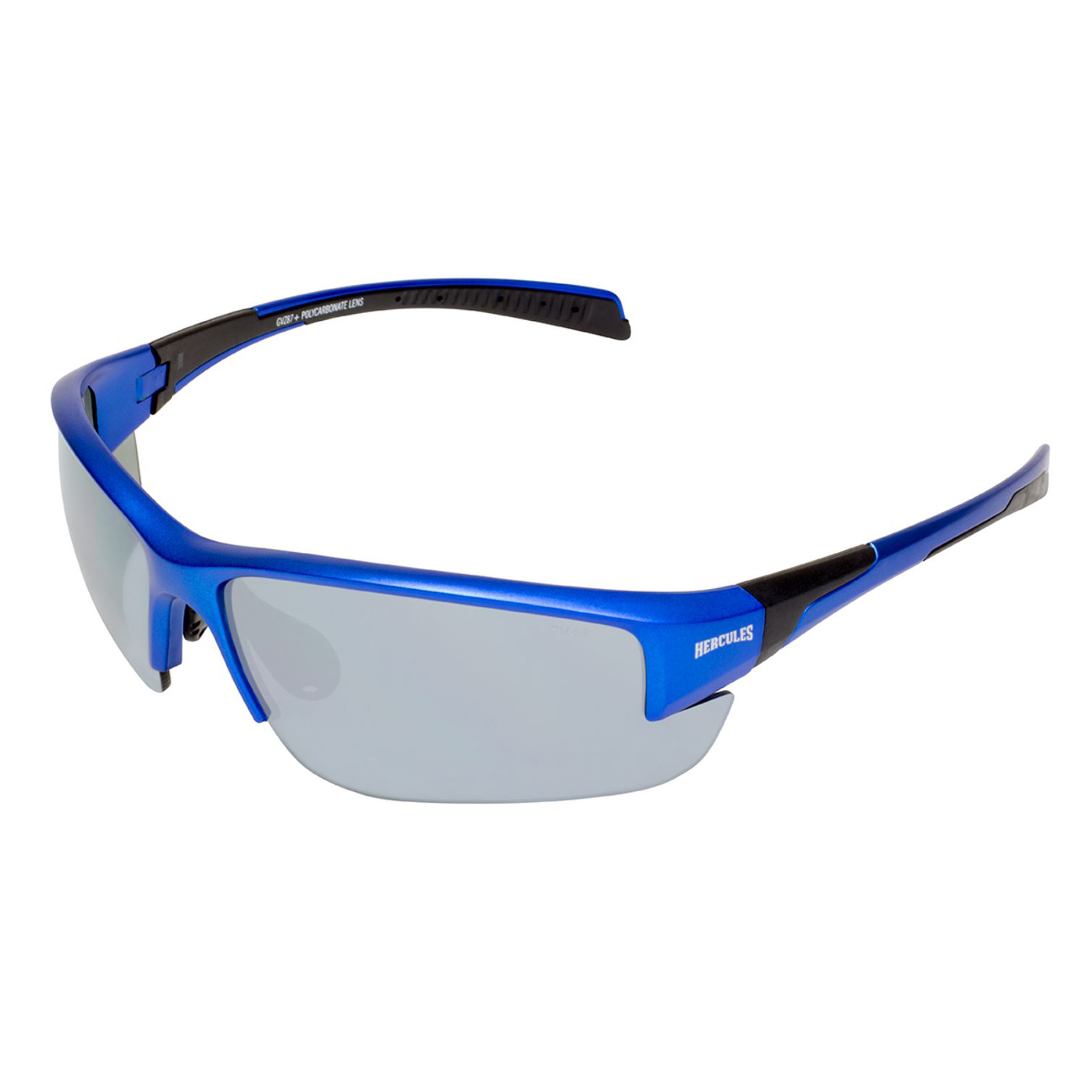 product: Global Vision Eyewear Hercules 7 Blue Metallic Frame Flash Mirror Safety Lenses shown