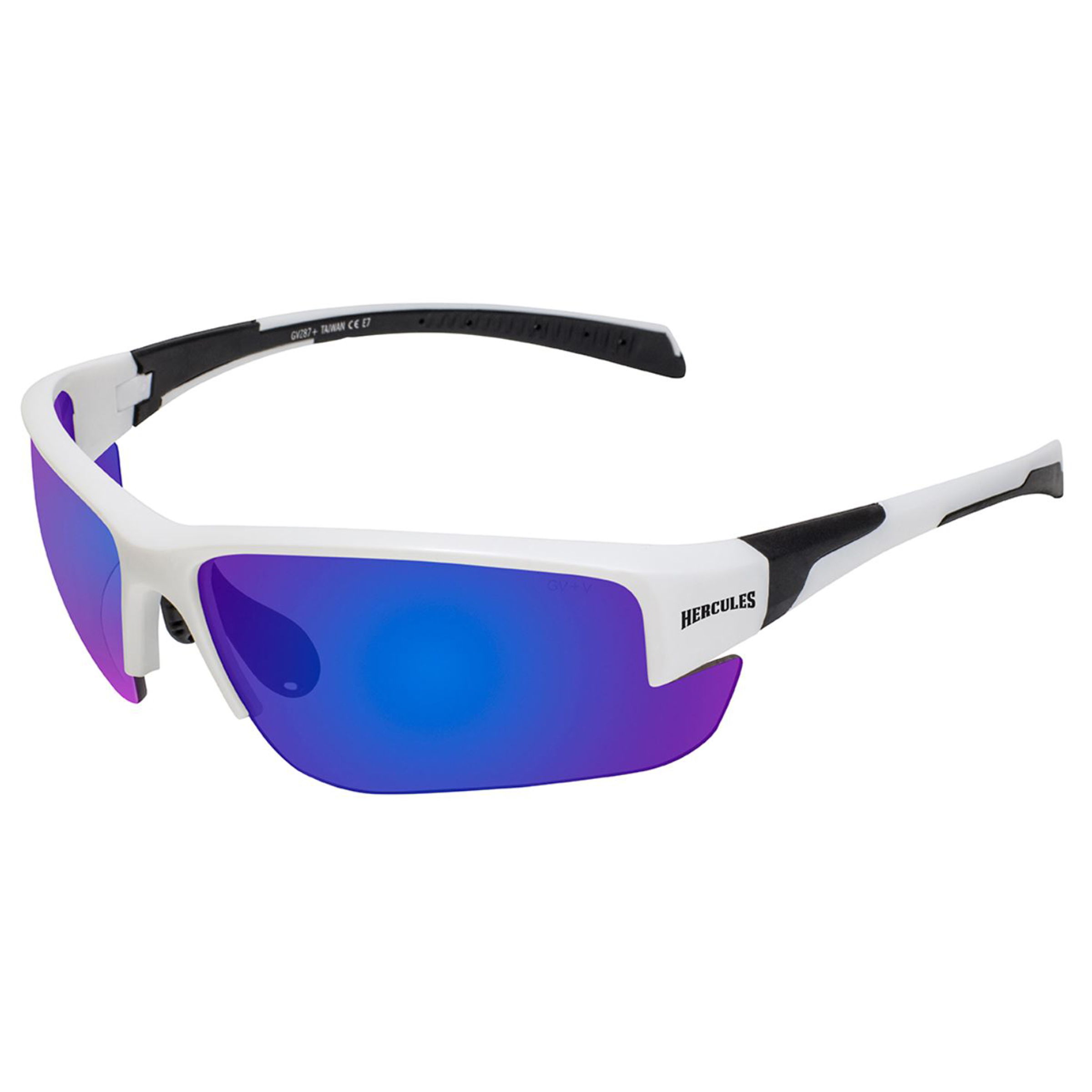 product: Global Vision Eyewear Hercules 7 White Frame Blue G-Tech Safety Lenses shown