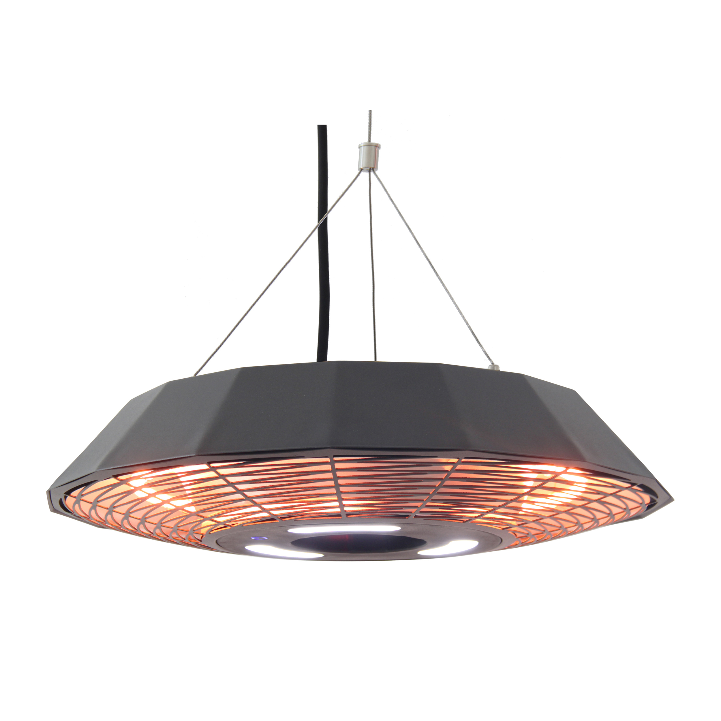 product: Energ+ Infrared Electric Outdoor Heater - Hanging with Remote - LED shown