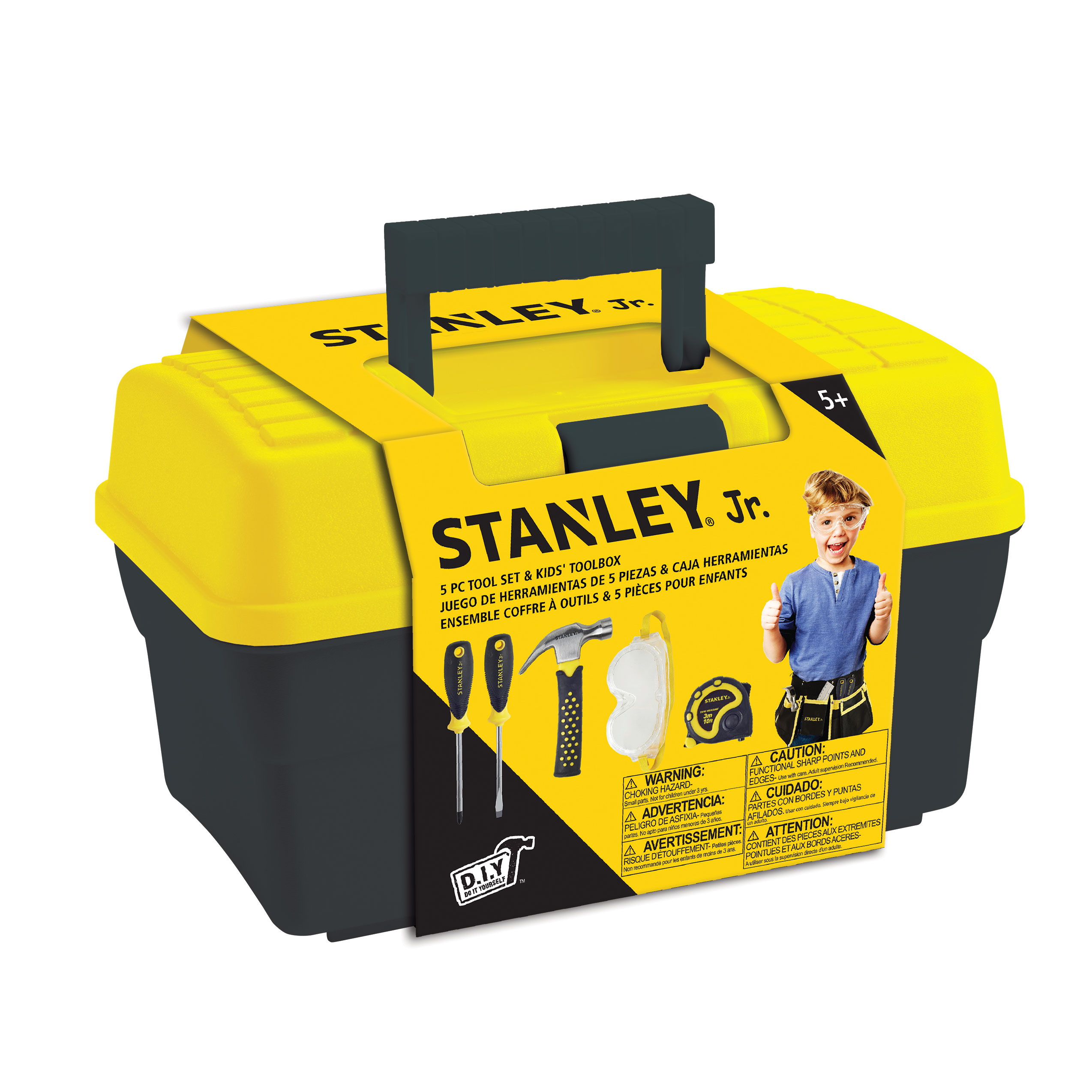 product: Stanley Jr. Tool box and Tools,  5 PC Set shown
