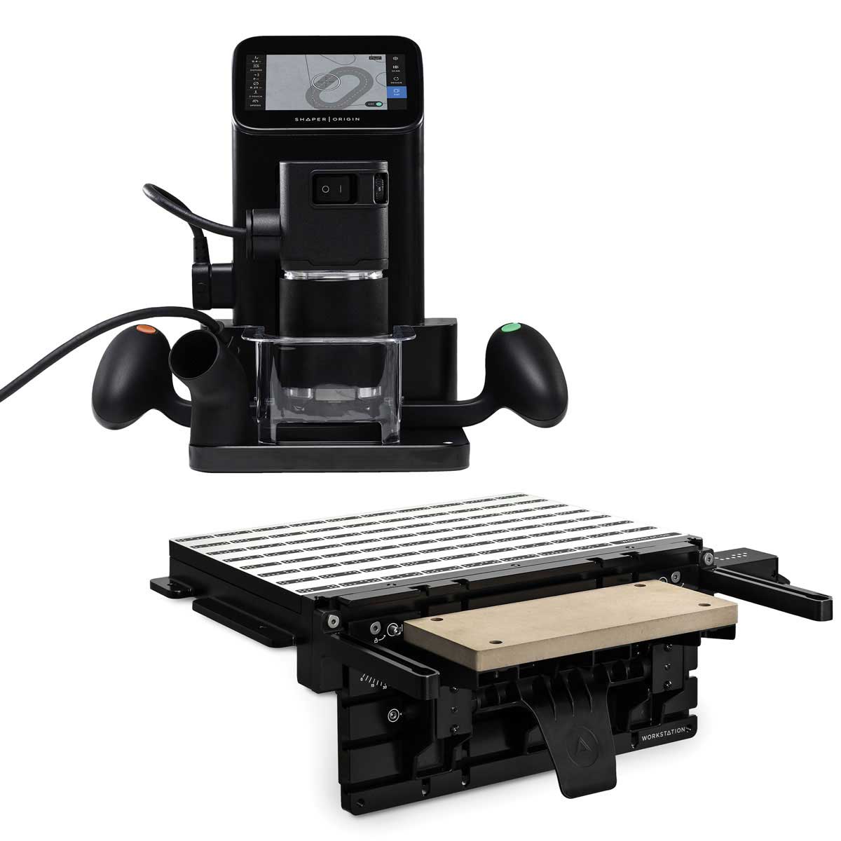 product: Shaper Origin Handheld CNC Router with Shaper Workstation shown