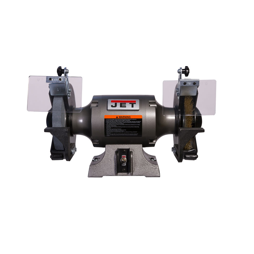 product: Jet JBG-8W Shop Grinder with Grinding Wheel and Wire Wheel shown