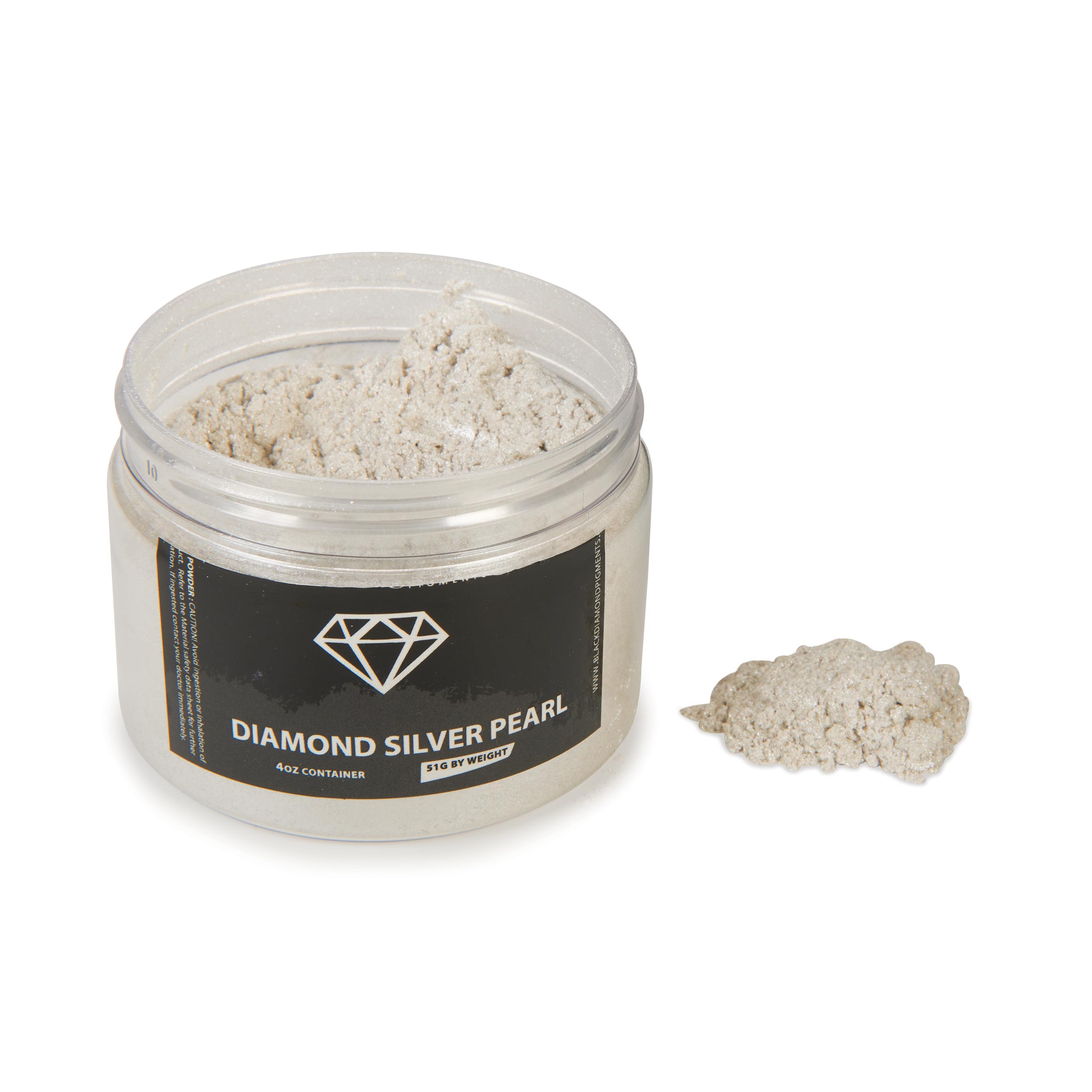 product: Black Diamond Pigments Mica Powder - Diamond Silver Pearl - 51 Grams shown