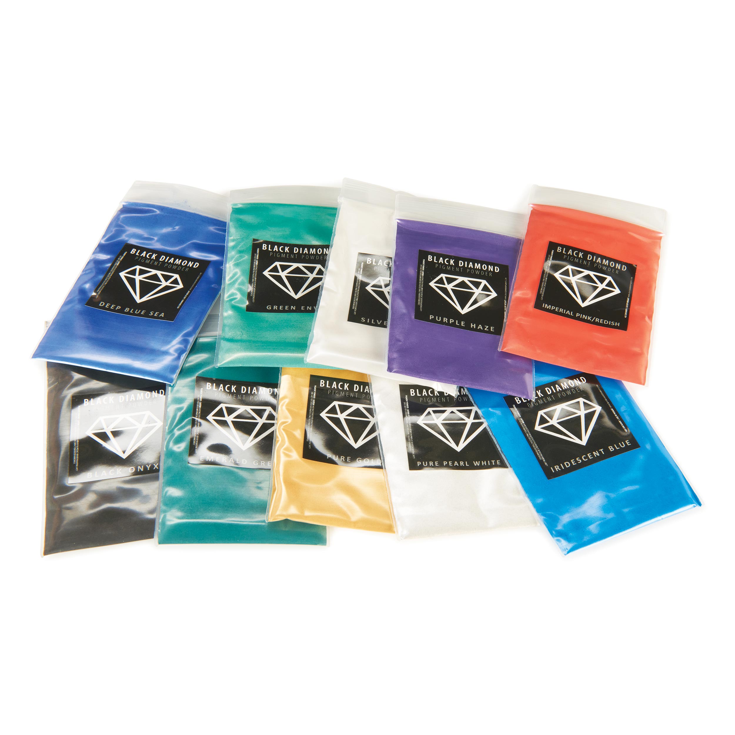 product: Black Diamond Pigments Mica Powder Variety Pack 4 - 10 Colors - 5 Grams Each shown